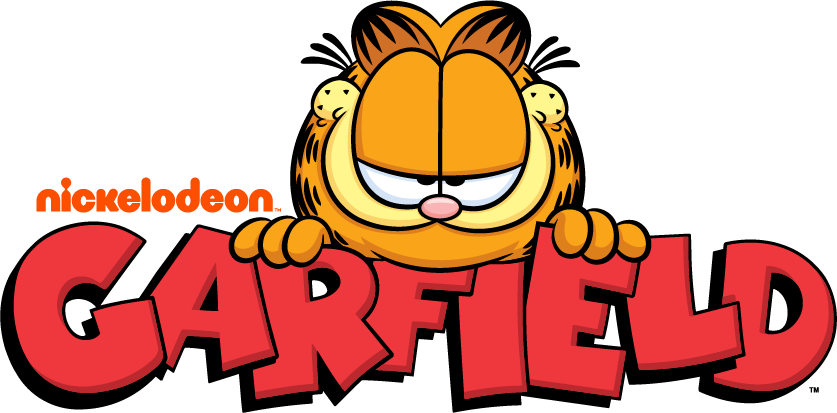Garfield cartoon character resting on the Nickelodeon logo