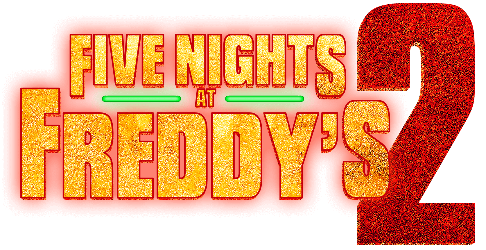 Logo for the video game Five Nights at Freddy's 2, featuring bold red and yellow text with a large red number 2 and green neon accents.