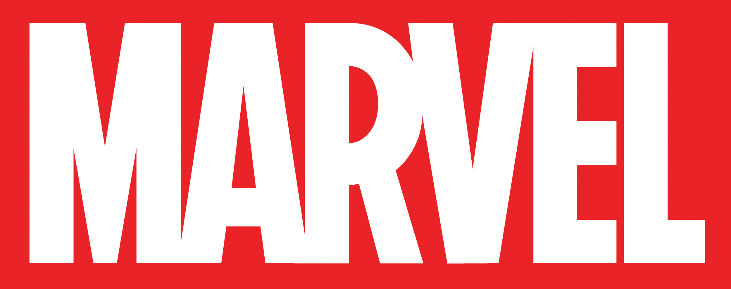 The Marvel logo in white, bold letters on a red background.
