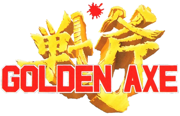 Logo with stylized yellow Chinese characters and the text 'GOLDEN AXE' in bold red letters with a white outline.