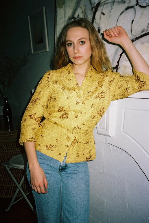 Incredible Ann Fleischer Mustard Yellow 1950's Silk Ribbon Knit Blouse