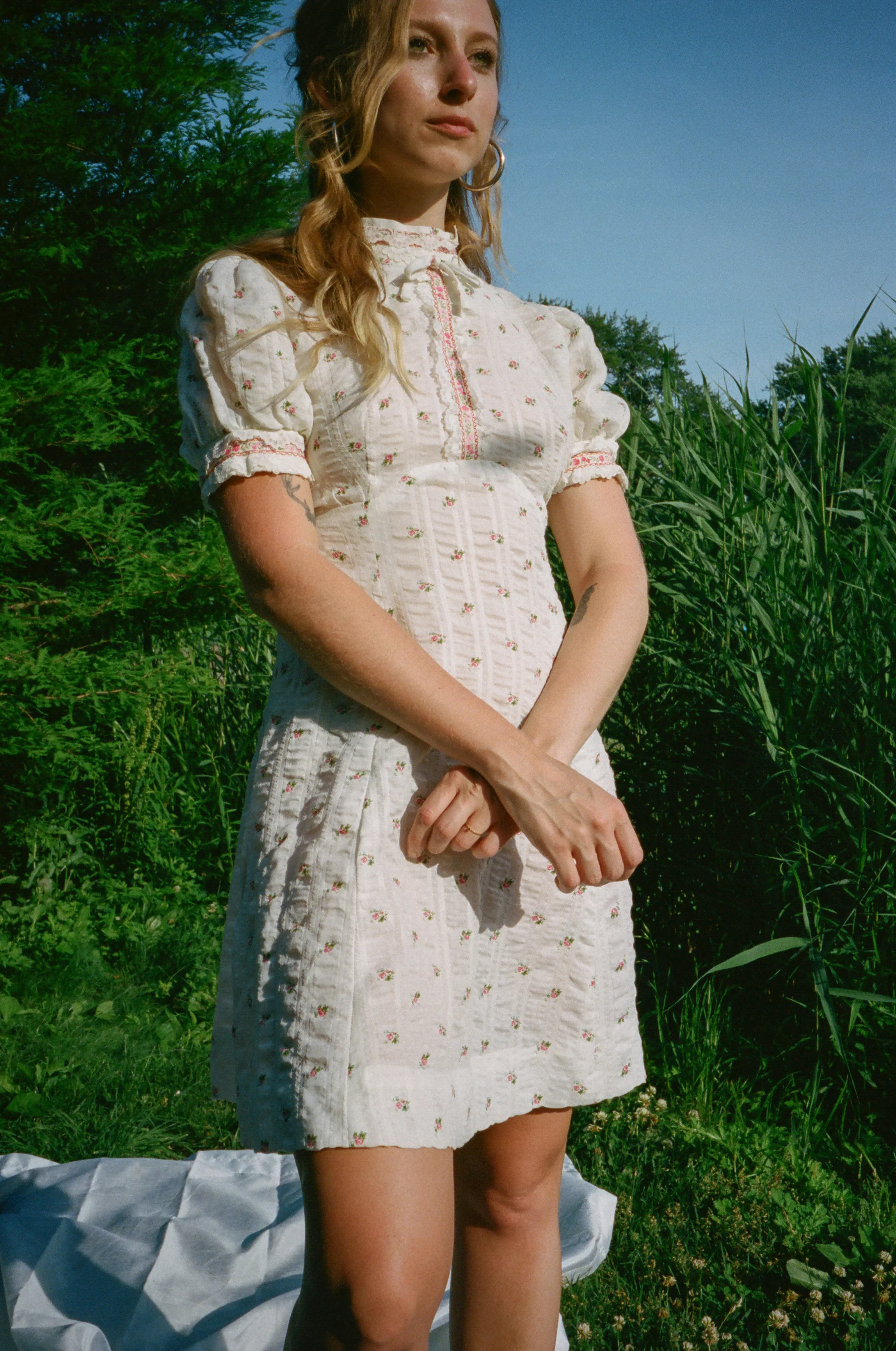 1960s Empire Waist Floral Mini Dress