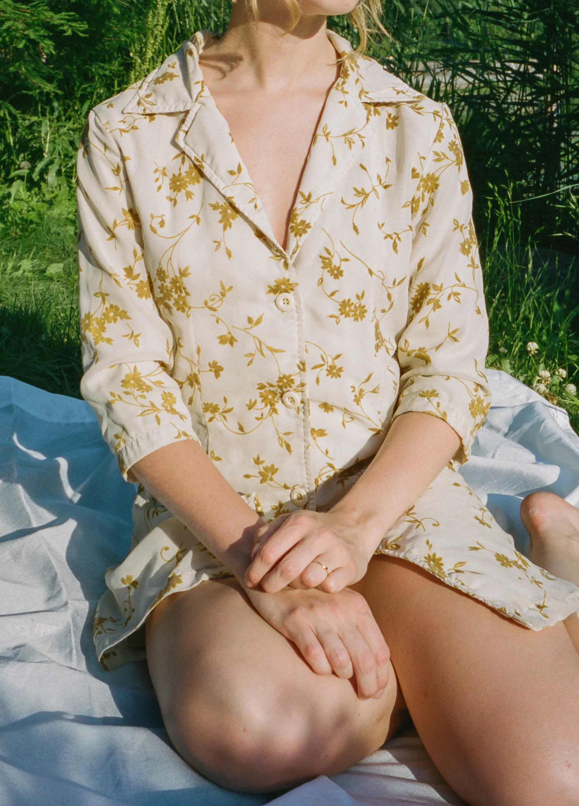 Vintage Velvet Flower Button Up Mini Dress