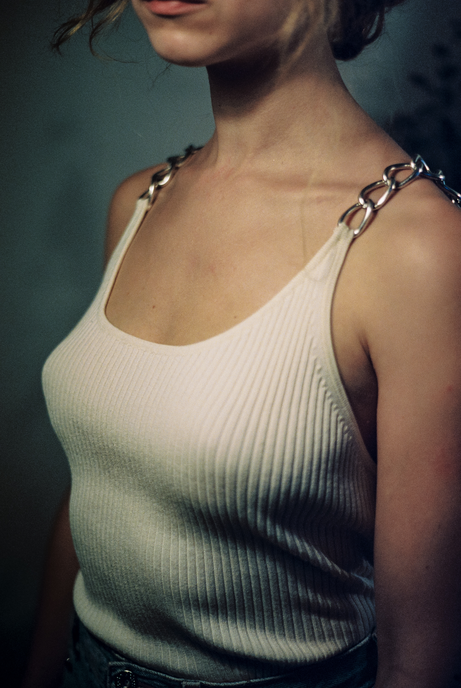 Silver Chain Ribbed Sweater Tank