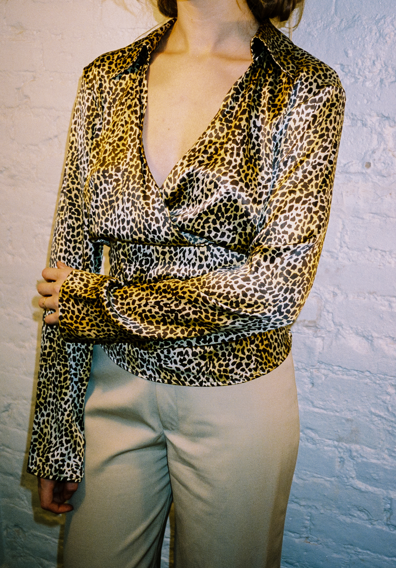 Vintage Silk Cheetah Print Wrap Top