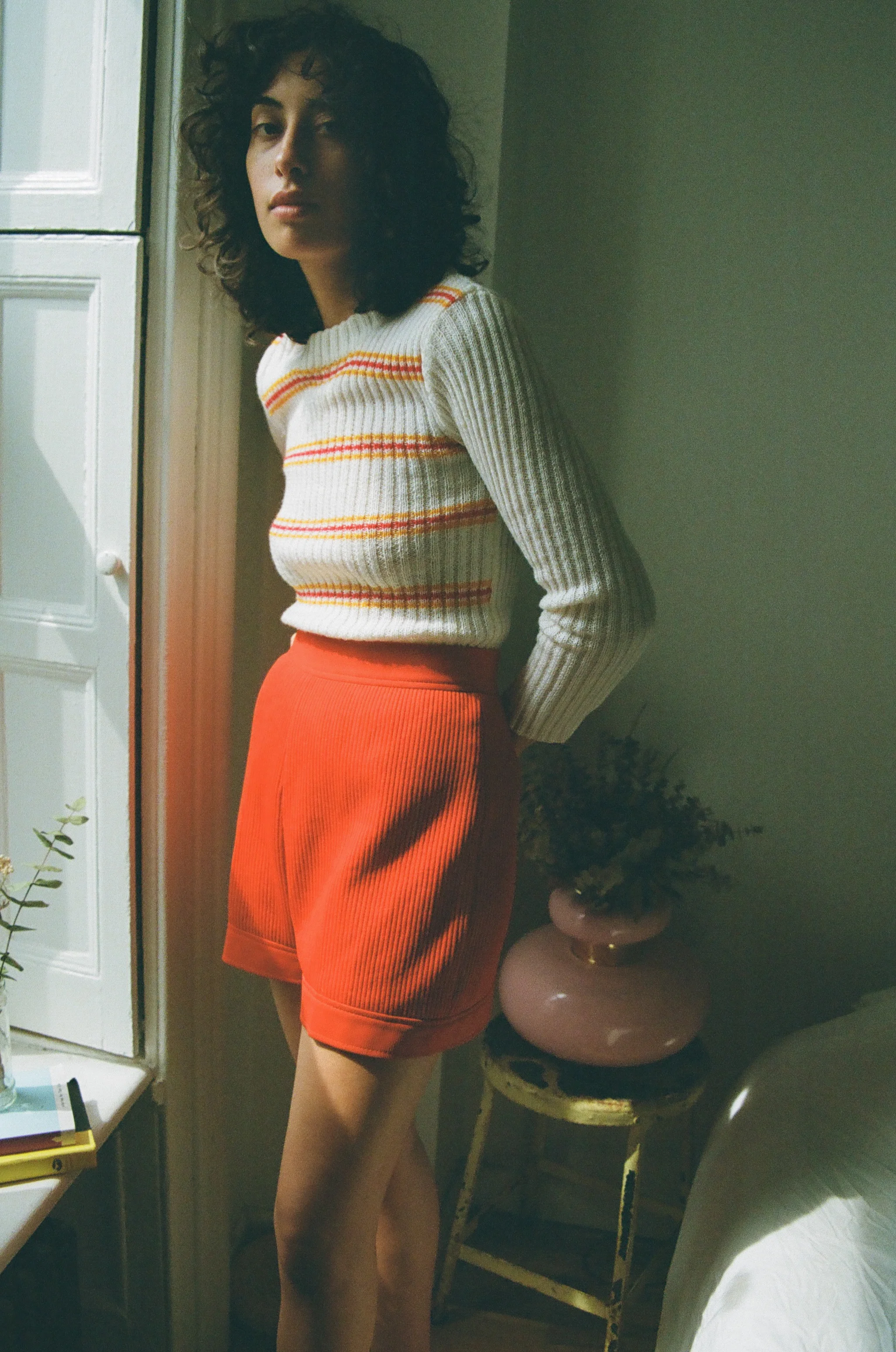 1960s Orange Ribbed High Waisted Shorts