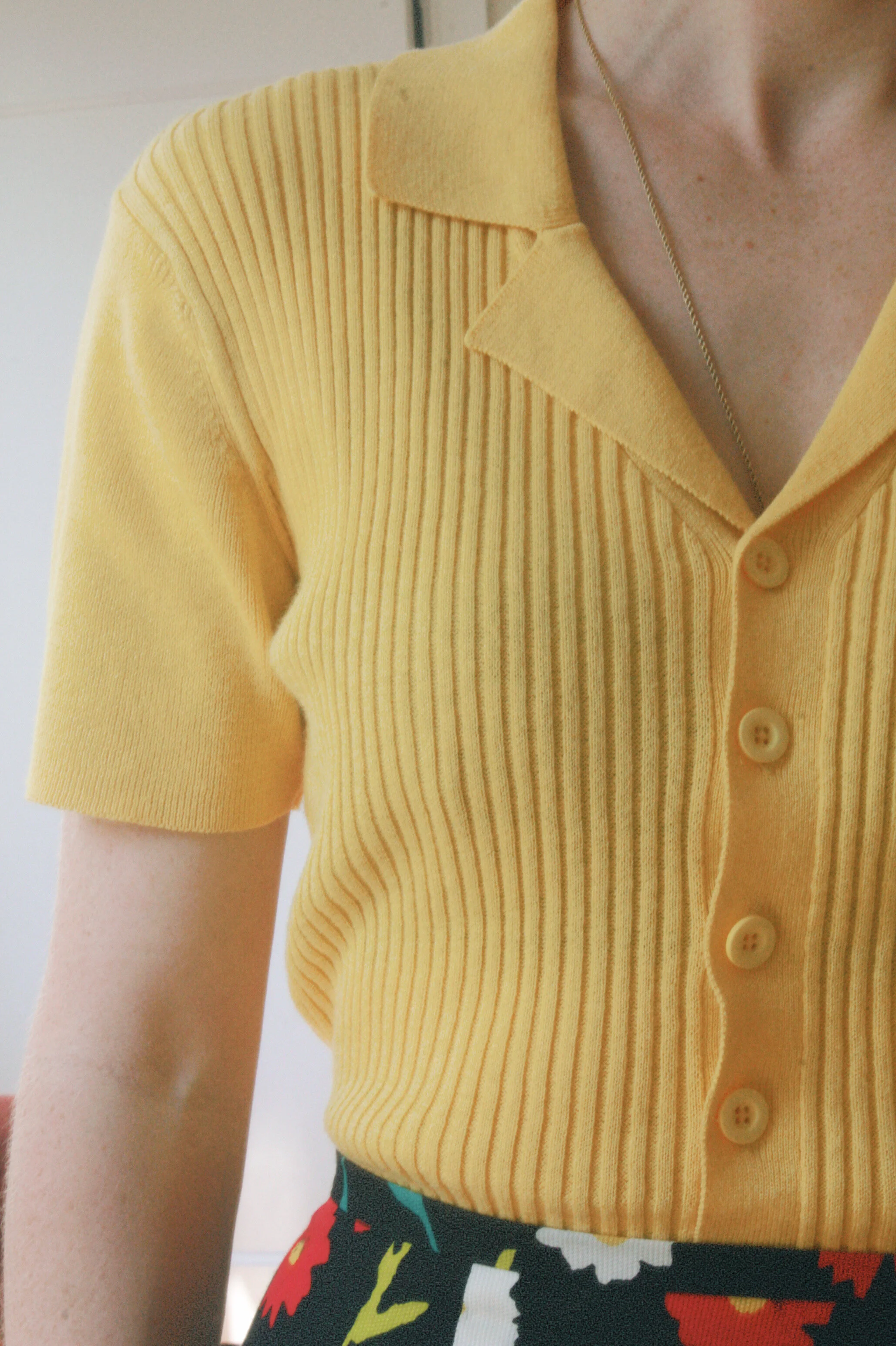 Canary Yellow Ribbed Collared Top