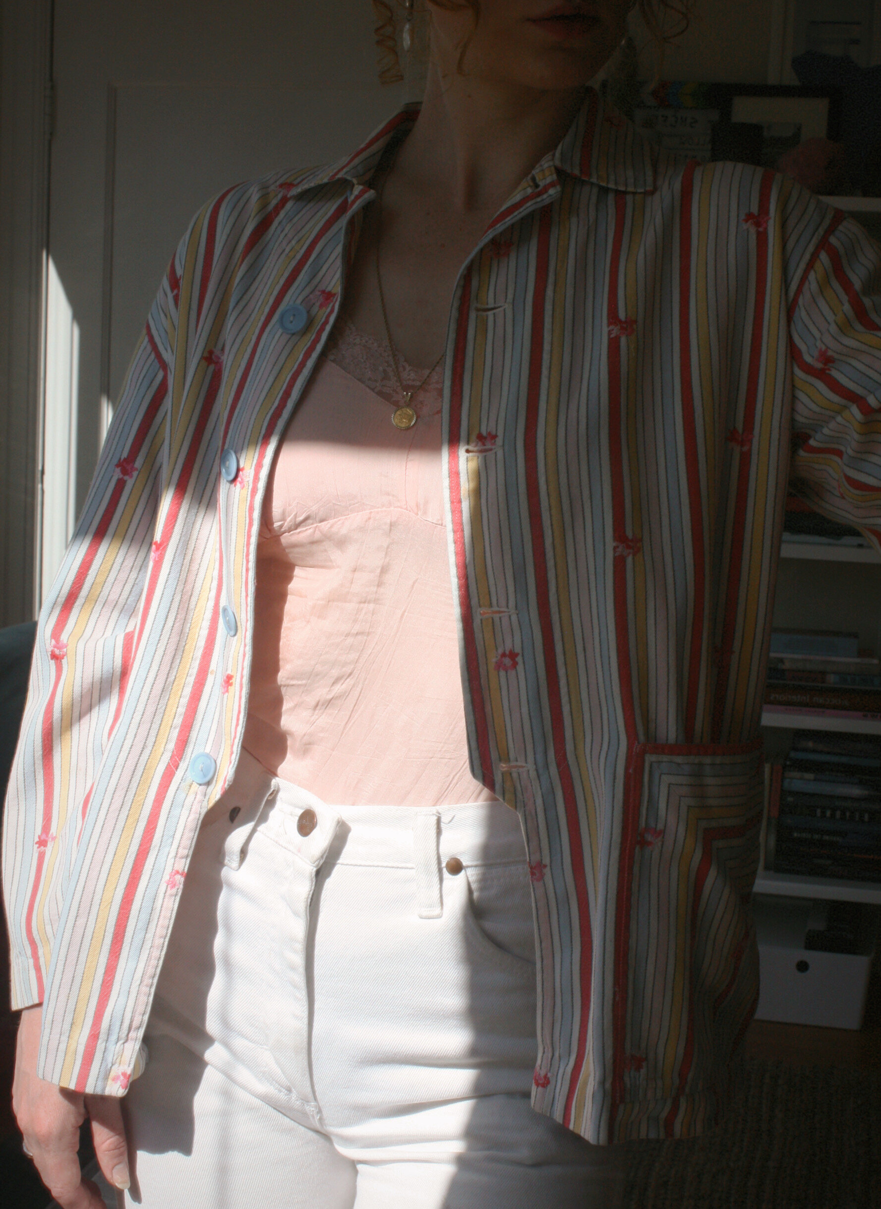 1960's Stripe and Floral Embroidered Chore Jacket