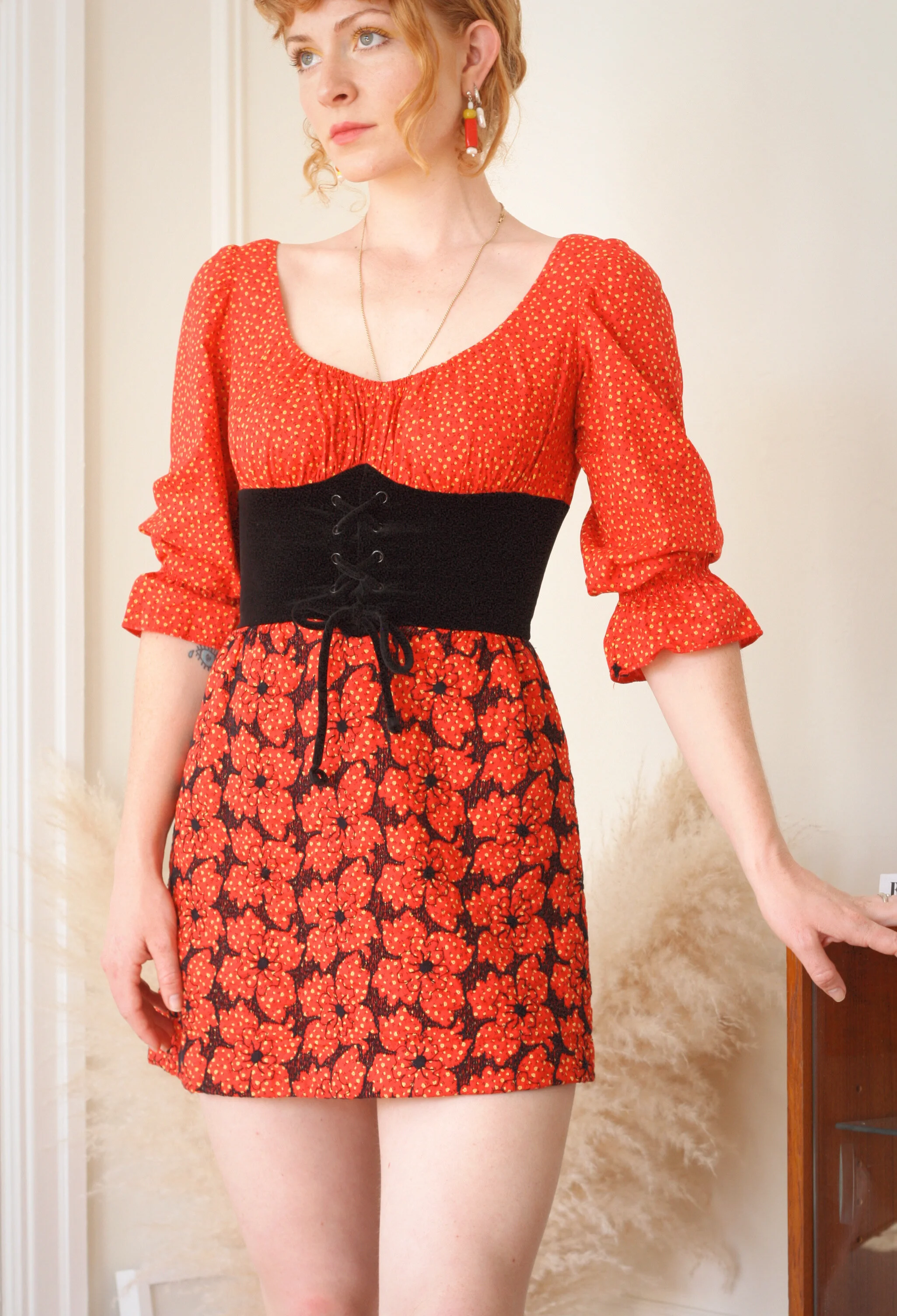 1970's Floral Corset Mini Dress