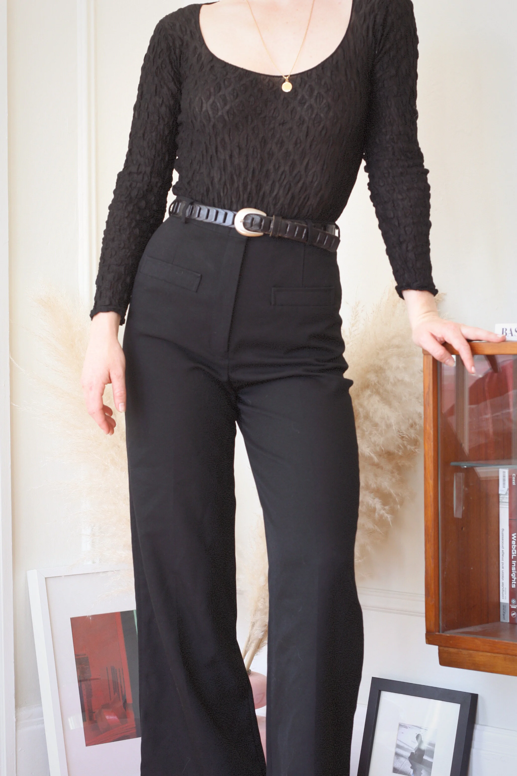 Vintage Black High Waisted Wide-Leg Trousers