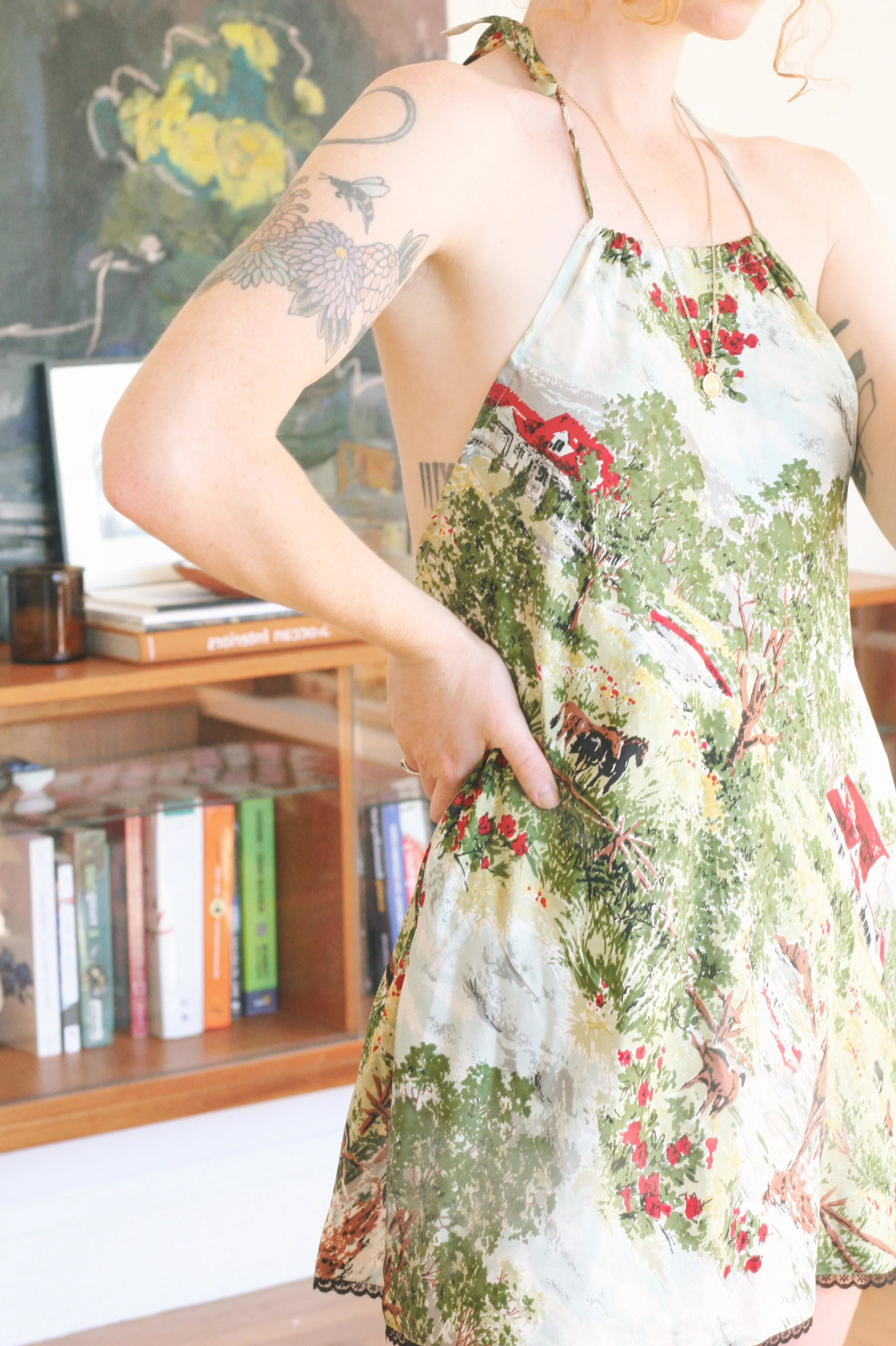 Farm Print Vintage Halter Mini Dress