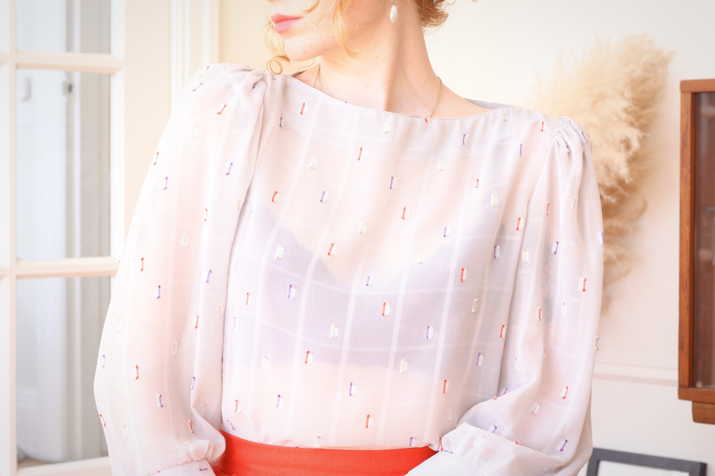 80's Sprinkle Sheer Puff Sleeve Blouse