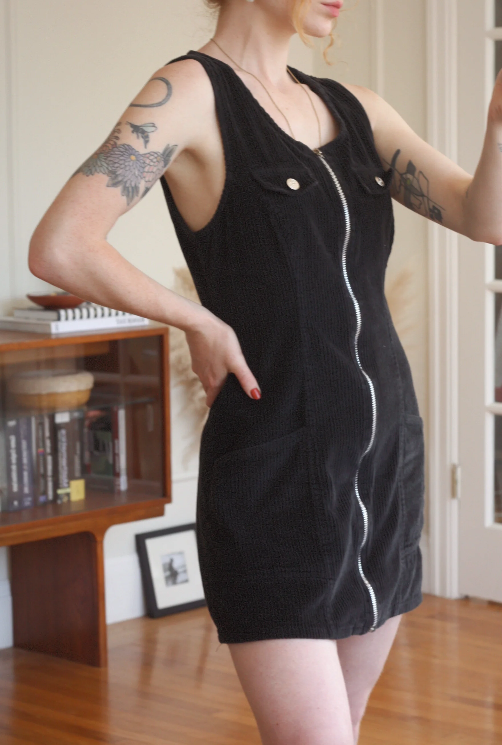 90's Corduroy Zip Up Mini Dress