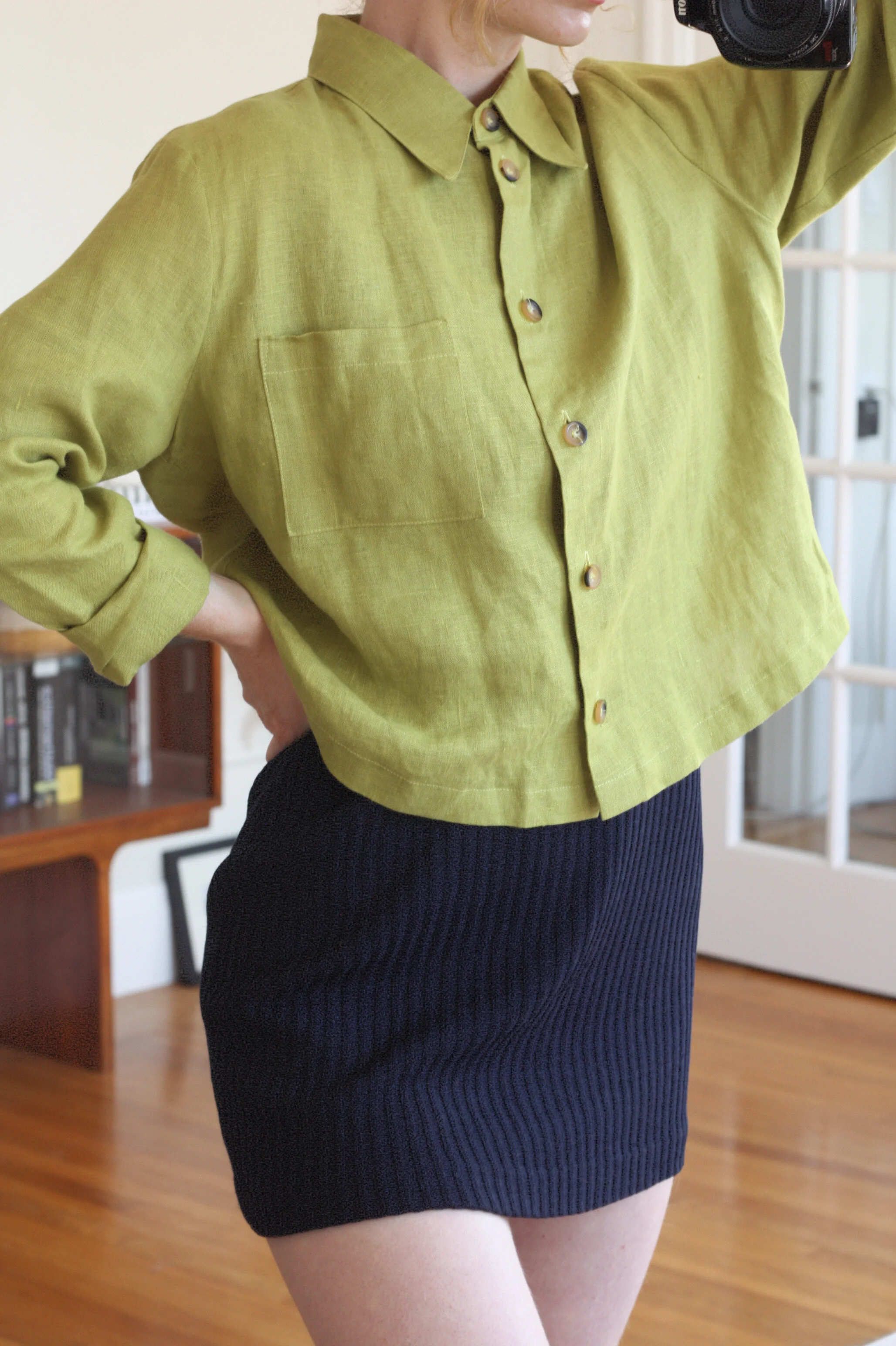 Lime Green Linen Button up