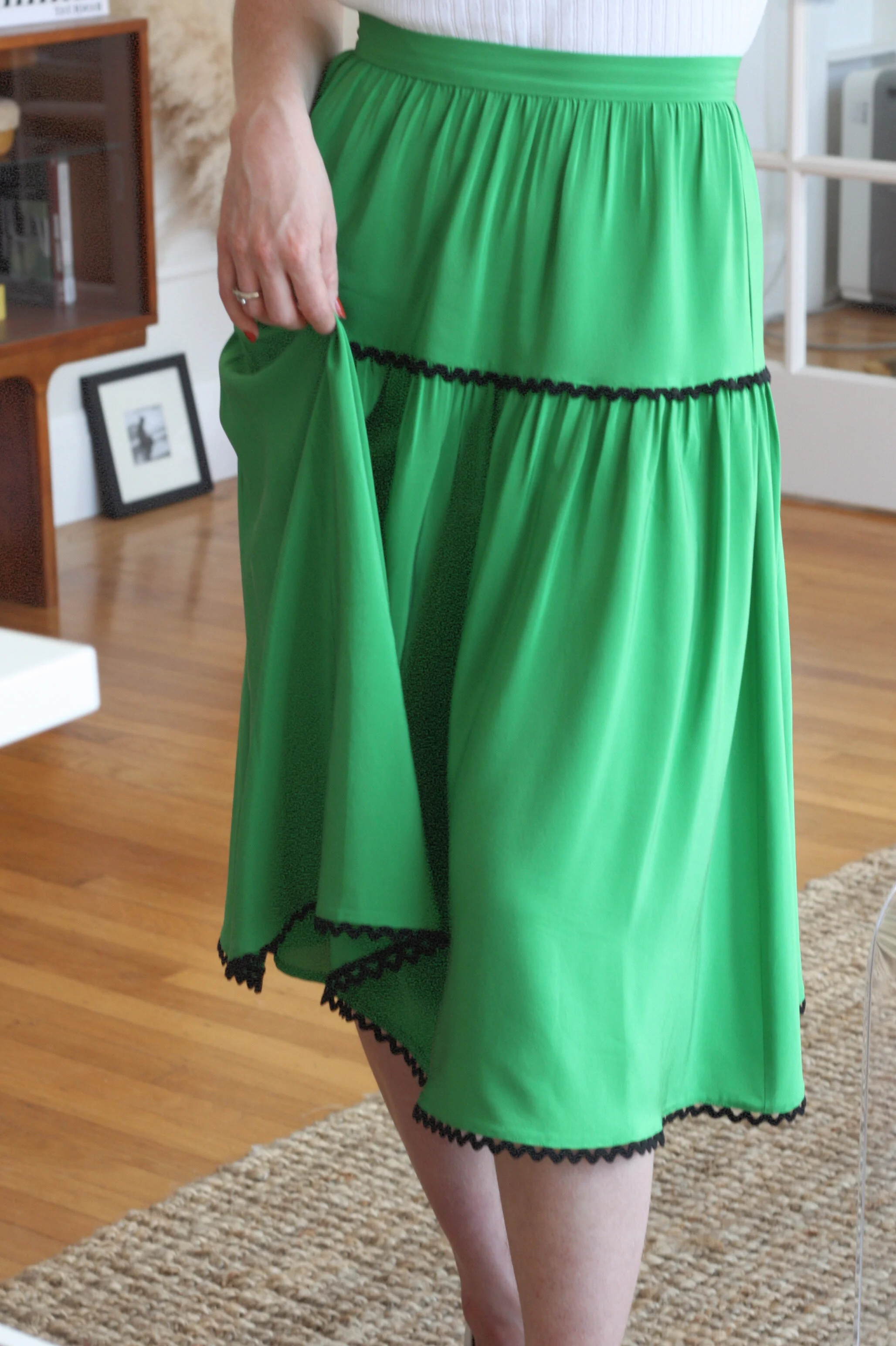 Silk Kelly Green Kenzo Midi Skirt