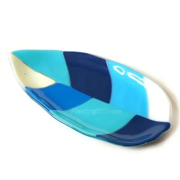 Blue Leaf Fused Glass Platter