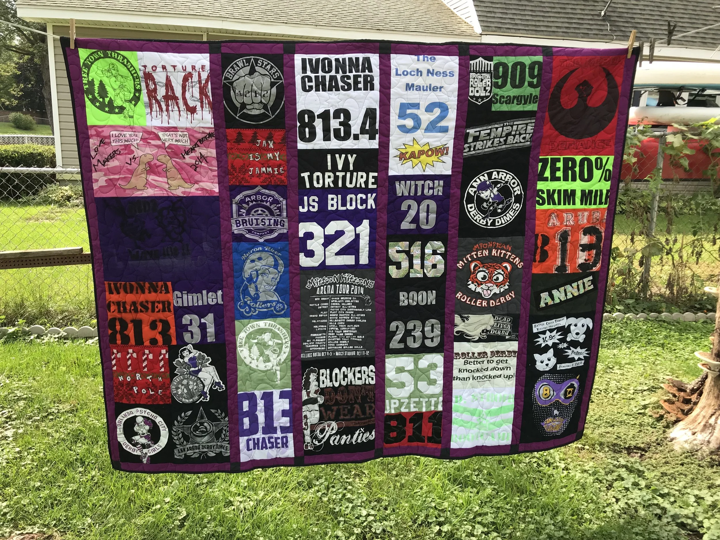 T-shirt quilt for a Roller Derby Skater