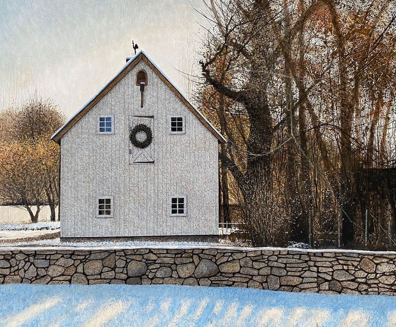 A friend made me aware of this lovely painting of our barn. Spring Farm is magical in the winter! Captured beautifully by the skilled hand of @ericgthompson. I am so happy to add him to my list of favorite local artists! 
.
.
.
.
#winter #whitebarn #