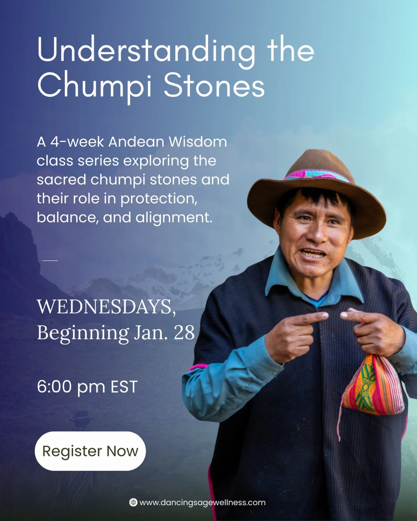 Understanding the Chumpi Stones ✨

The chumpi stones are sacred allies within the Andean tradition, carrying the wisdom of the mountains and the stars. 

We invite you to join us for this 4-week Andean Wisdom teaching series, where our paqo teachers 