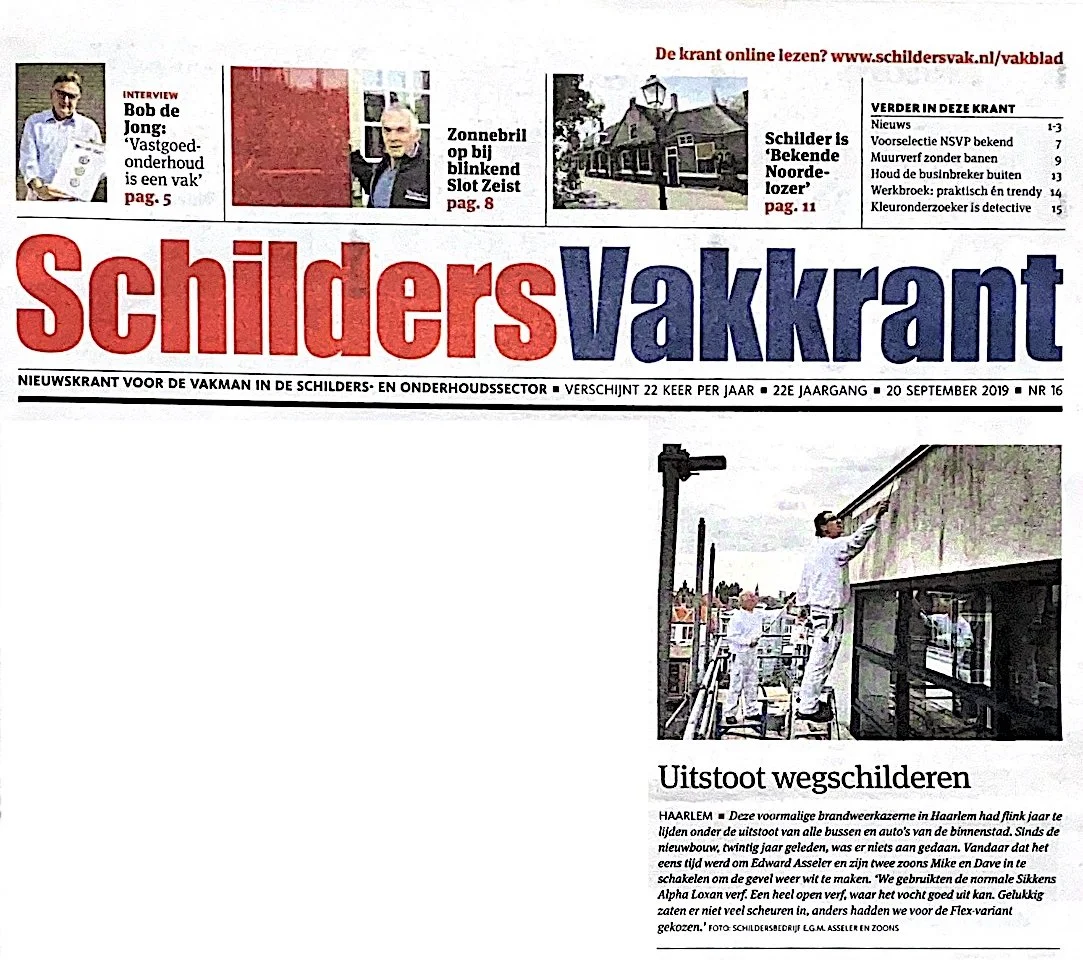 Voorpagina van de SchildersVakkrant met het project van Asseler Schilders in Haarlem
