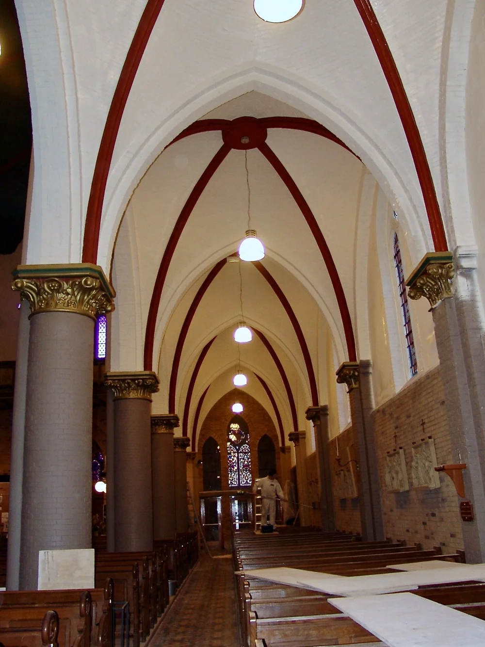 Detail van het schilderwerk aan de binnenzijde van de Bavo Kerk