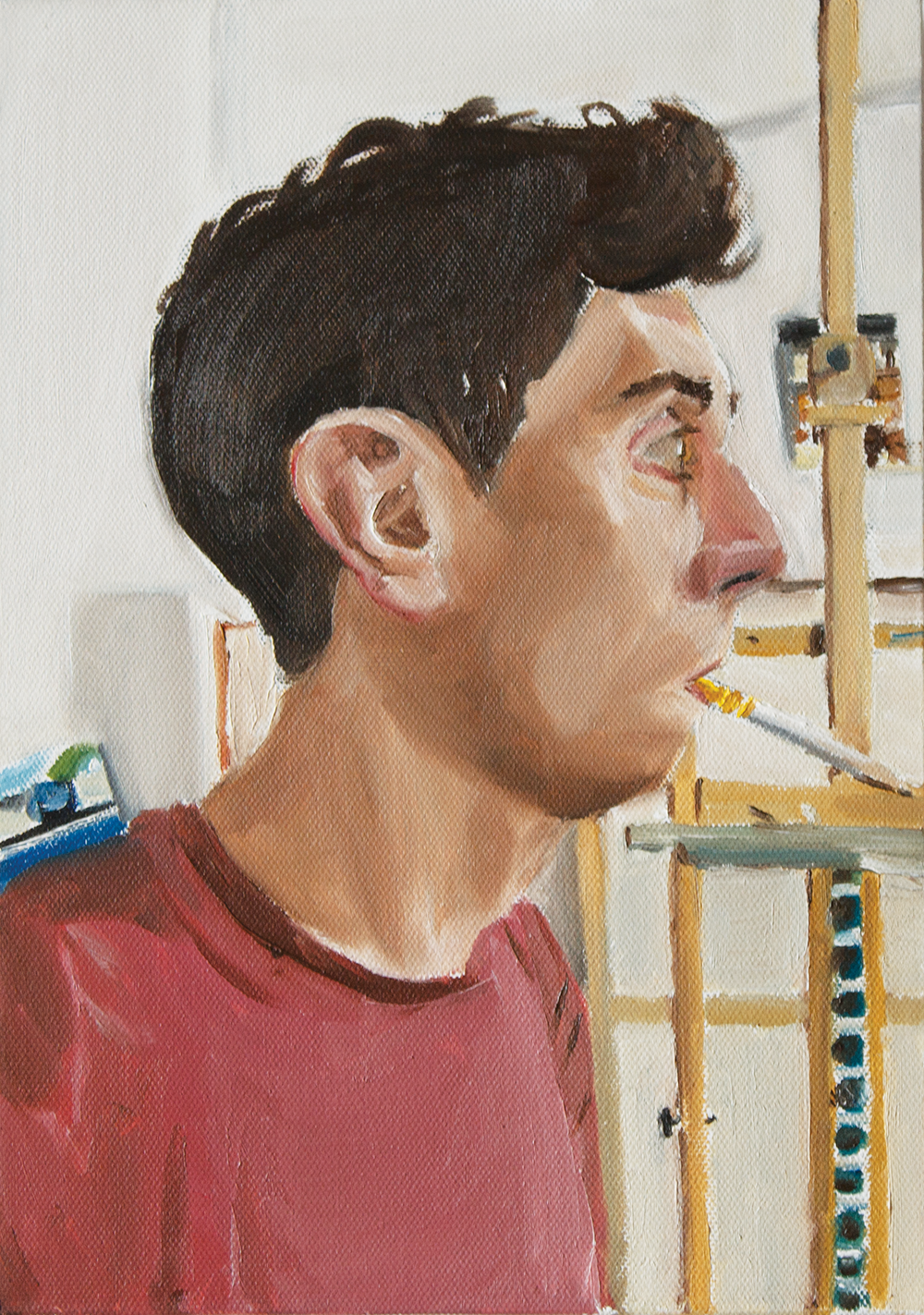Haircut Oil on canvas panel 30 × 21 cm 2025