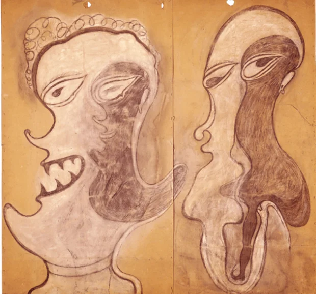 Deux visages (two faces) (1917-22) by Heinrich Anton Müller. From the Collection de l'Art Brut .