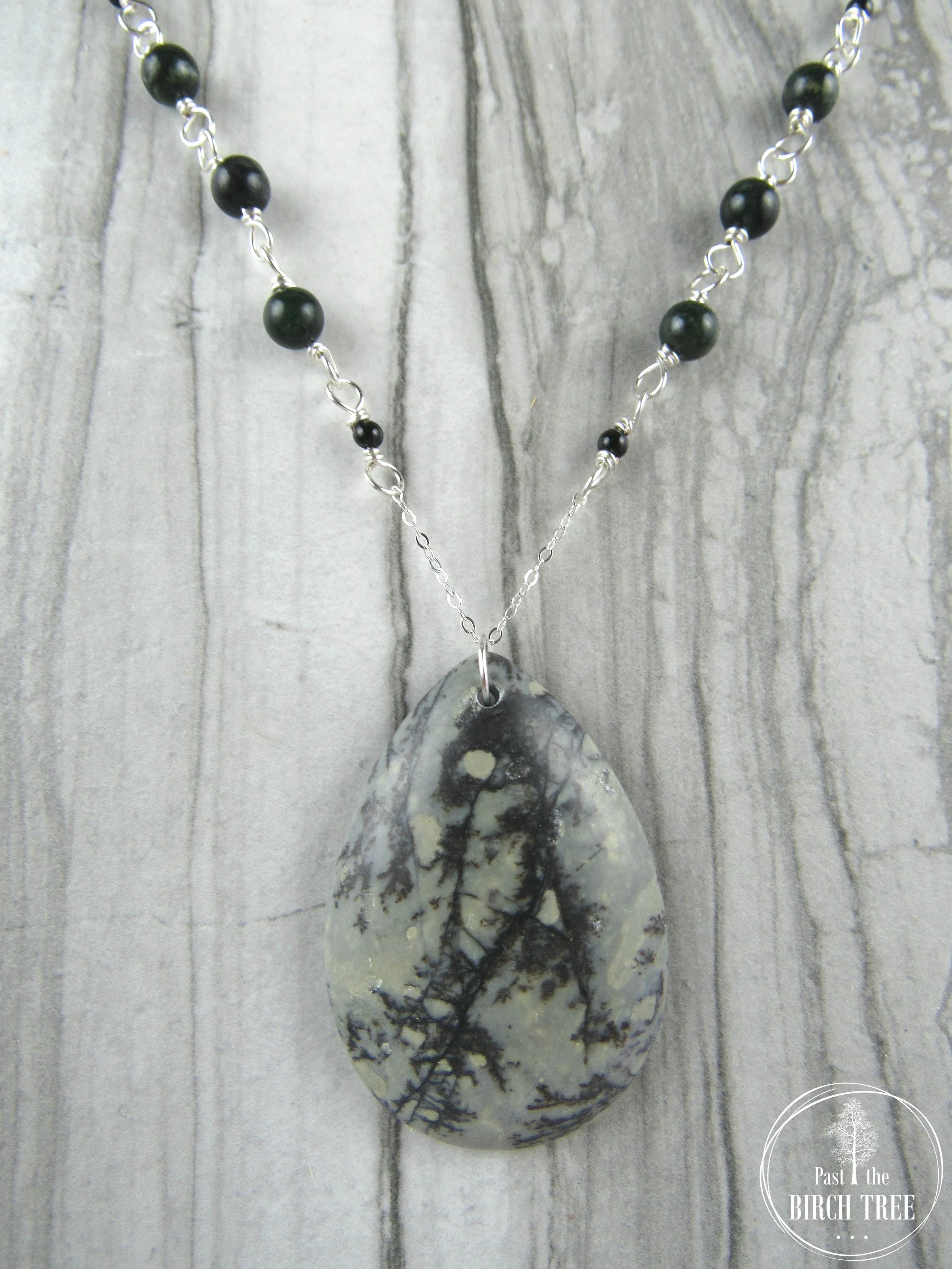 Item-2259.2-Silver-Necklace-featuring-Natural-Green-Jasper-and-Black-Agate-Gemstones-with-Natural-Chohua-Jasper-Pendant-28-inches-Unique-Handcrafted-Jewelry-Past-the-Birch-Tree.jpg