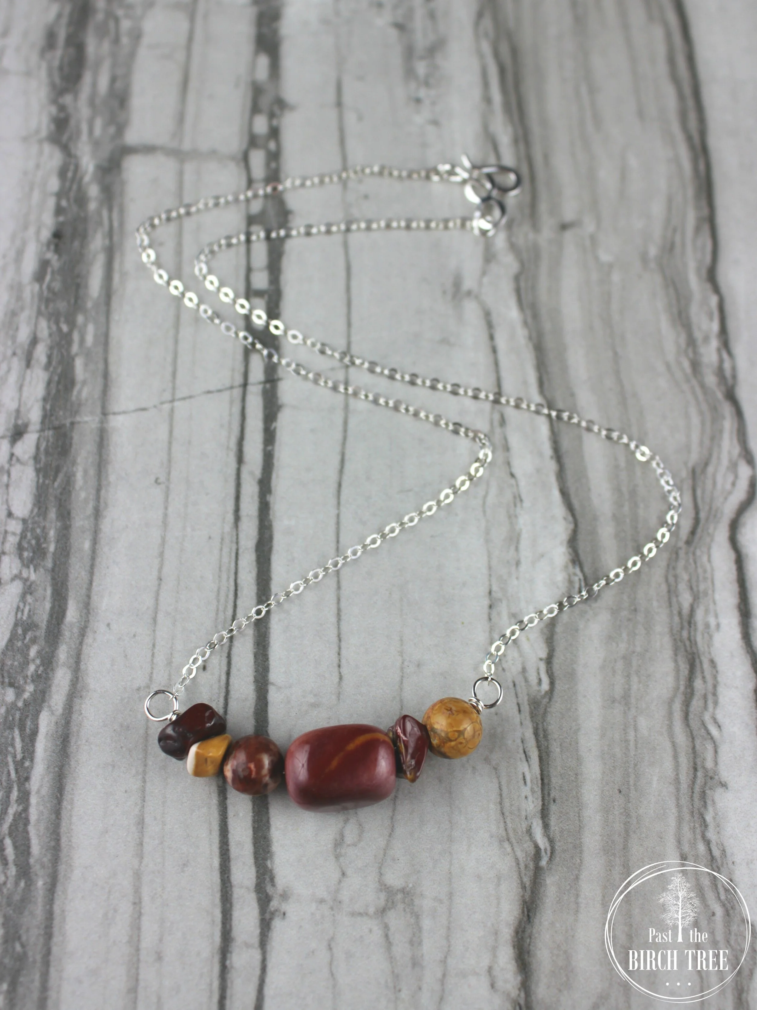 Silver Necklace featuring Natural Leopard Skin and Mookaite Jasper Gemstones