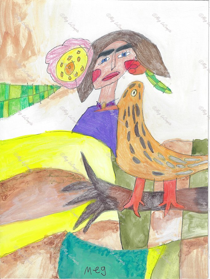 Yellow Spotted Bird and Girl in Purple Dress.jpg