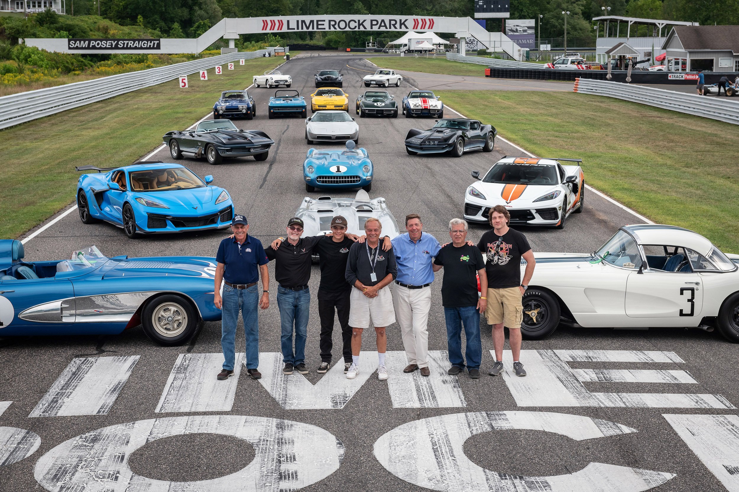 The Historic Festival Chairman, Lowell Paddock, with the Corvette team. 