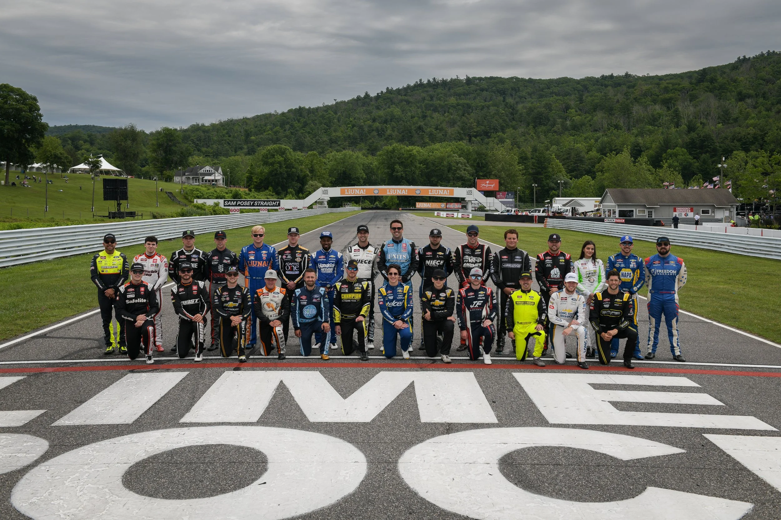  The drivers of the 2025 Liuna 150 on the Sam Posey Straight.  