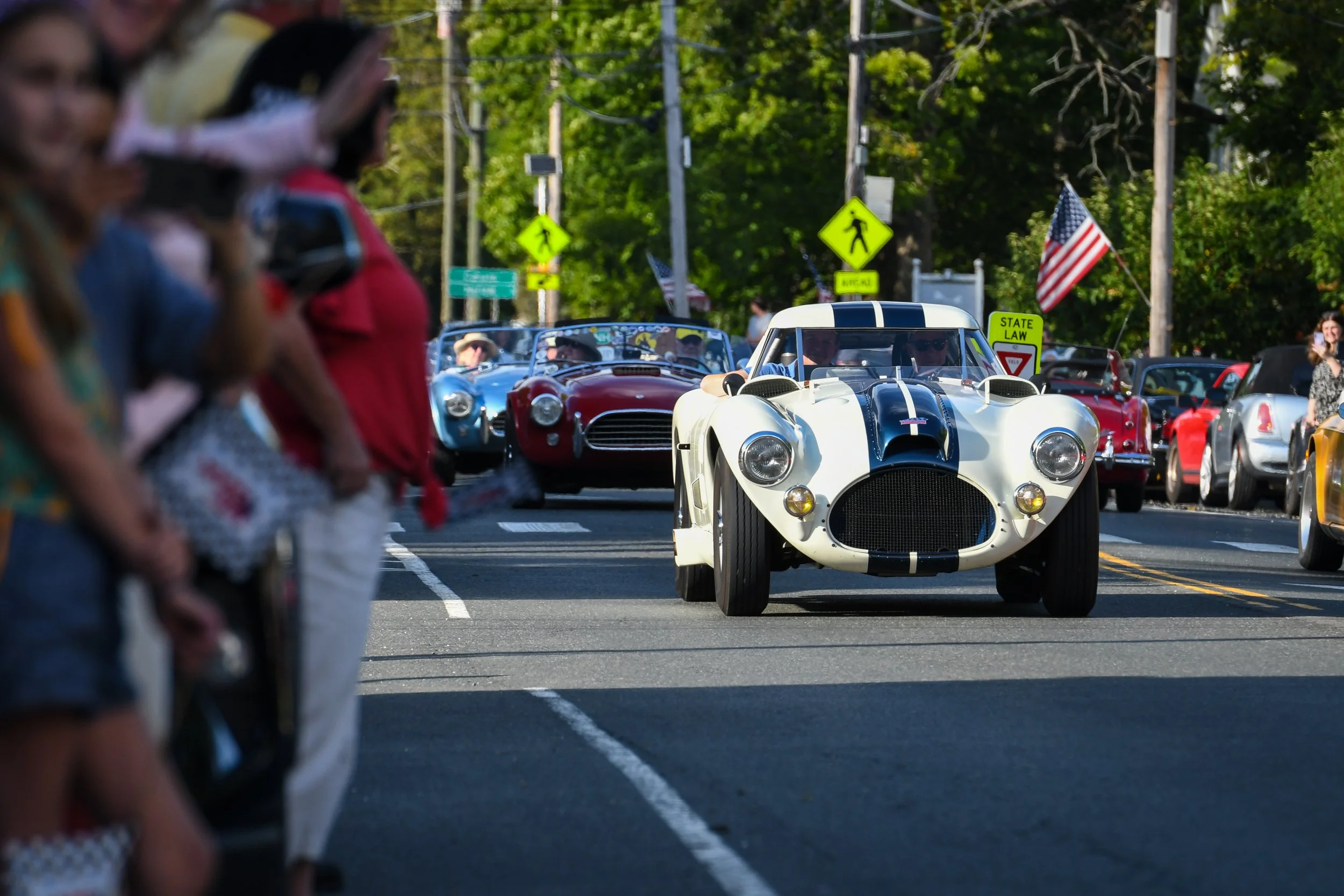  A super cool Cunningham passing through Salisbury during the race car parade. Followed by a pair of Shelby Cobras.  
