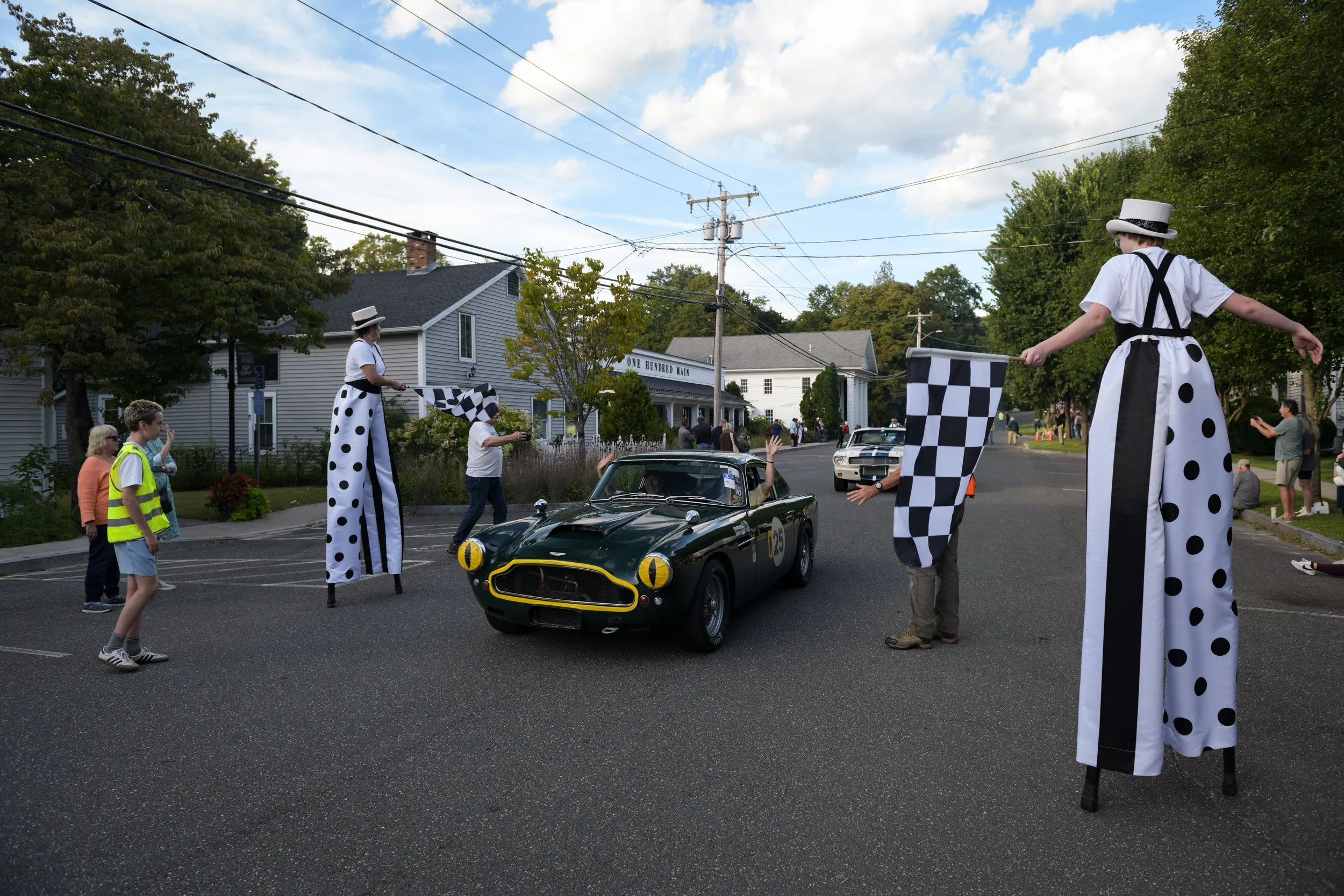  The finish line of the parade in Falls Village. The stilt walkers have become a bit of a tradition.    