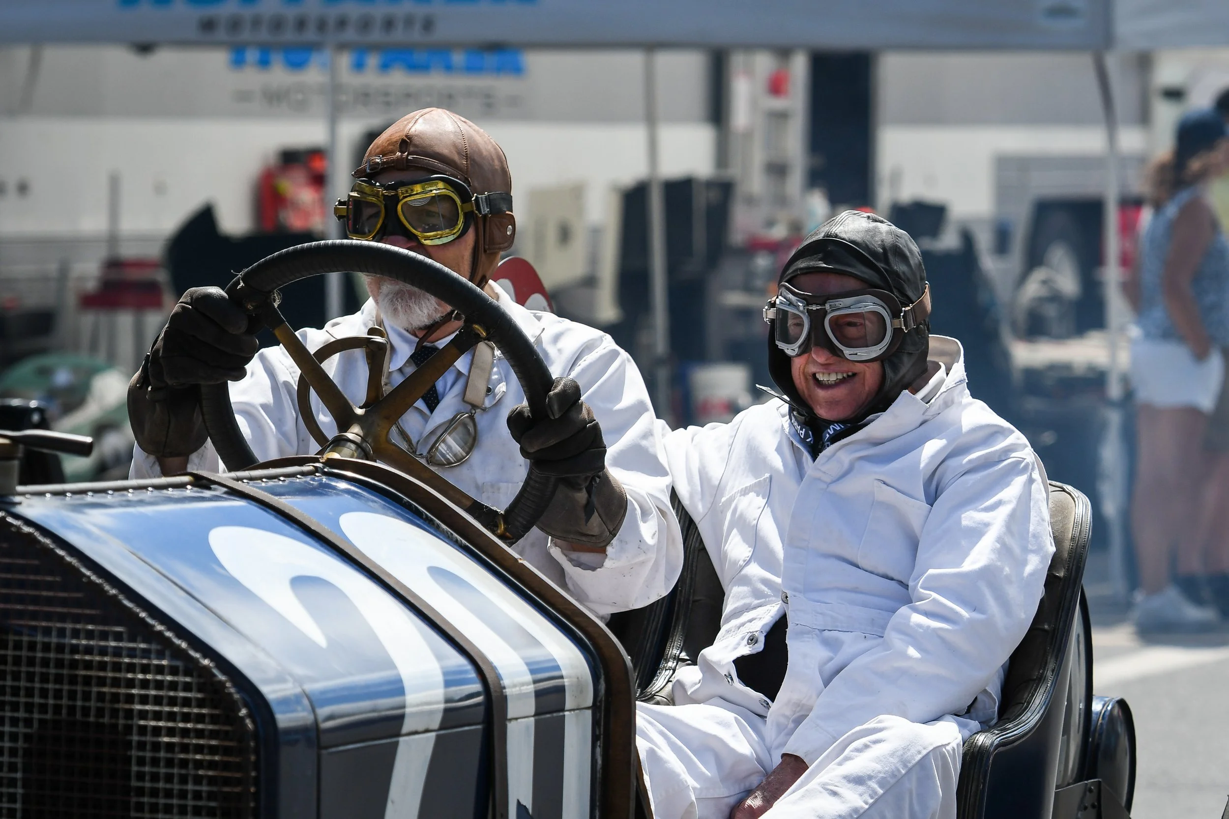  LRP legend Skip Barber obviously enjoying his ride in one of the Ragtime Racers.    