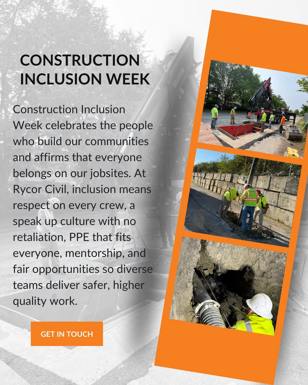 At Rykor Civil, every voice matters. Inclusion builds stronger teams and stronger teams build better communities. 👷&zwj;♂️💪⁠
⁠
#ConstructionInclusionWeek #RykorCivil #BuiltRightTogether