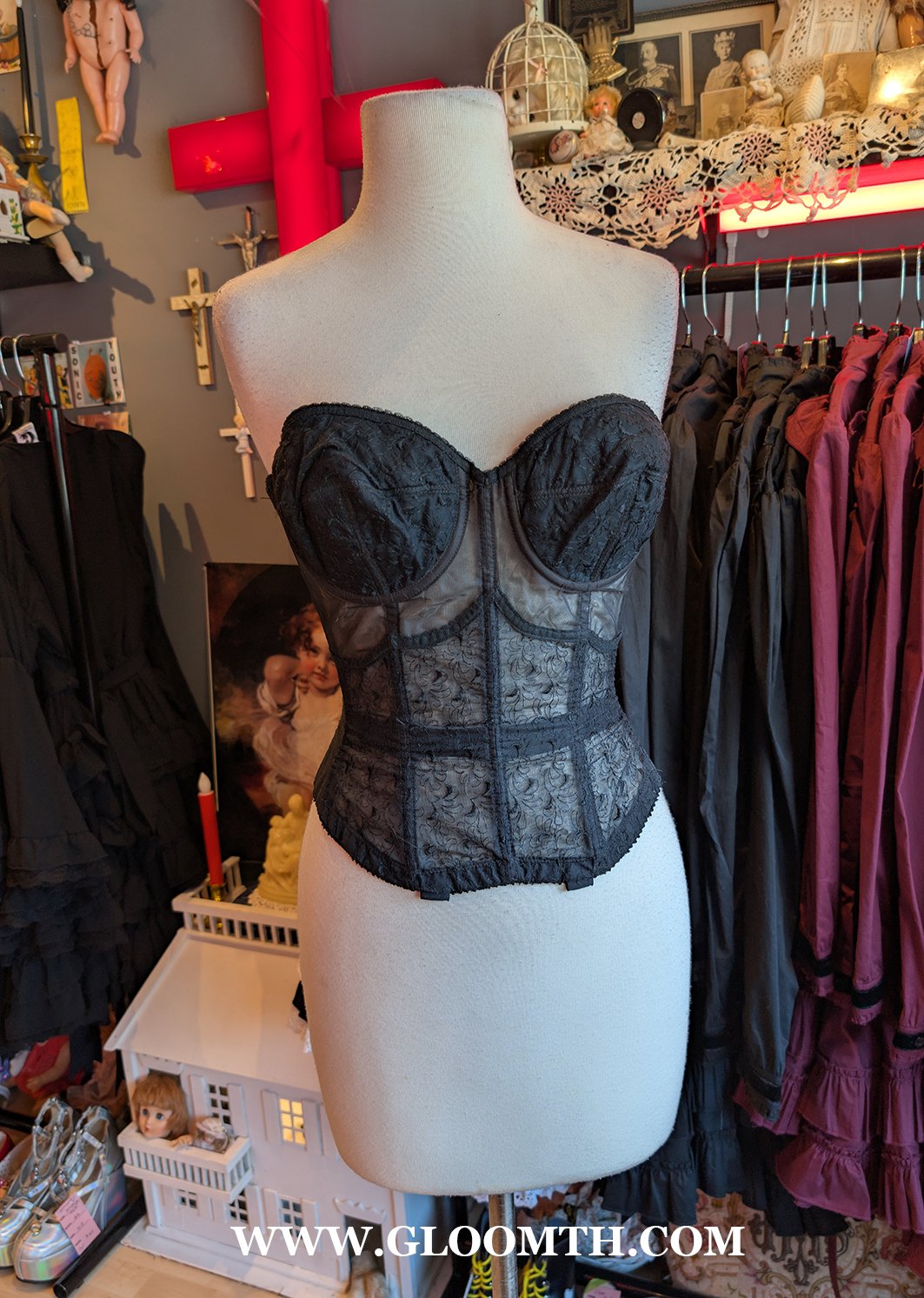 Vintage 1960s Black Bustier Size Small