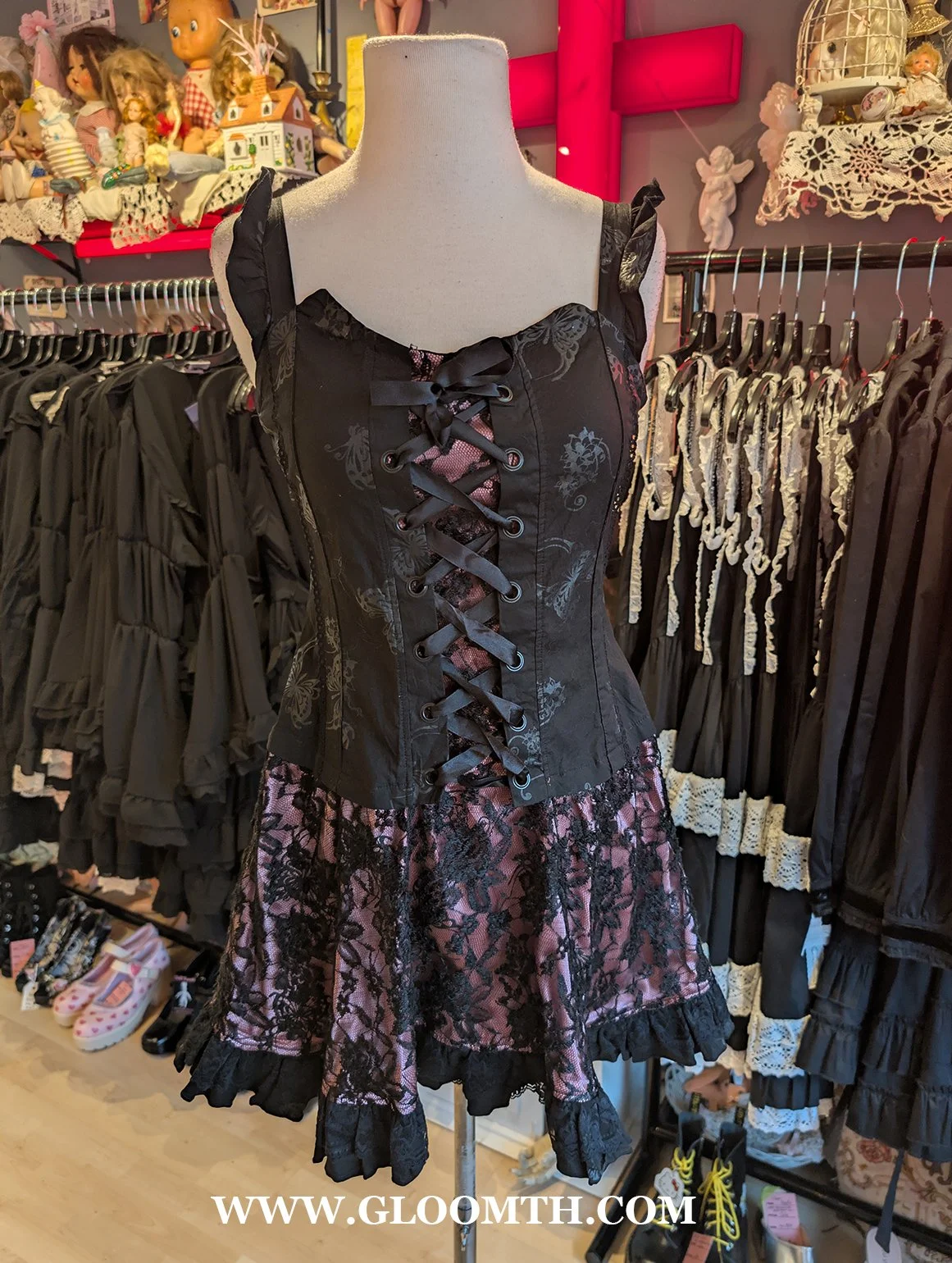 H. Naoto Black Purple Corset Dress Size S/M