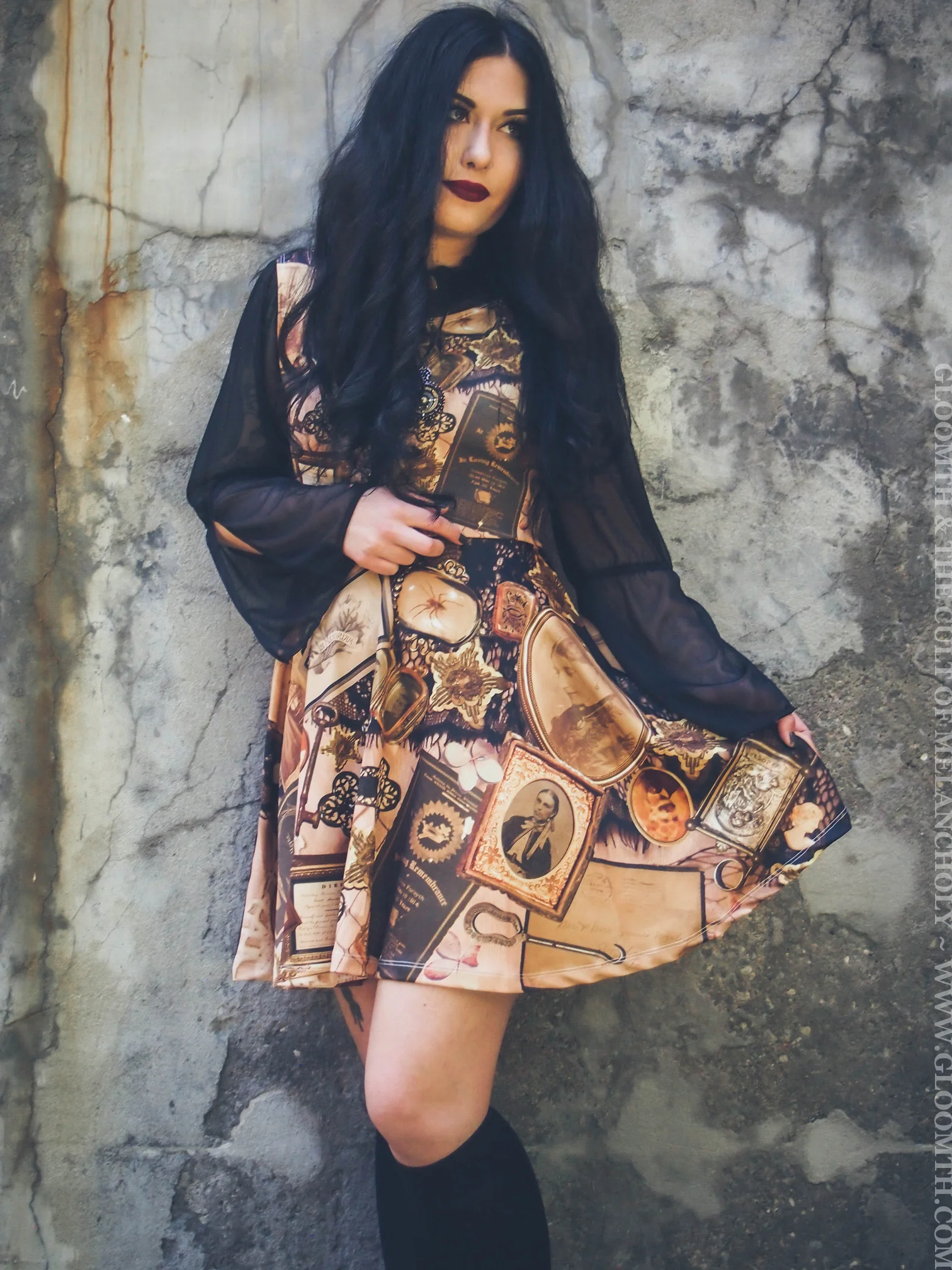 victorian mourning print gothic dress