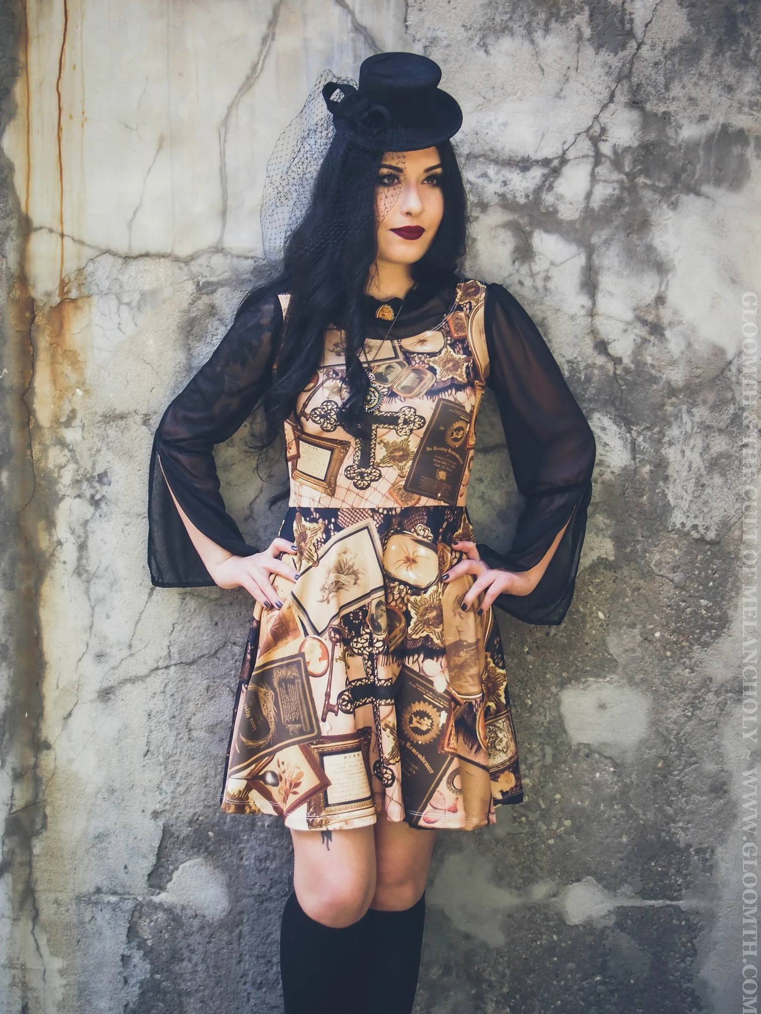 victorian mourning print gothic dress