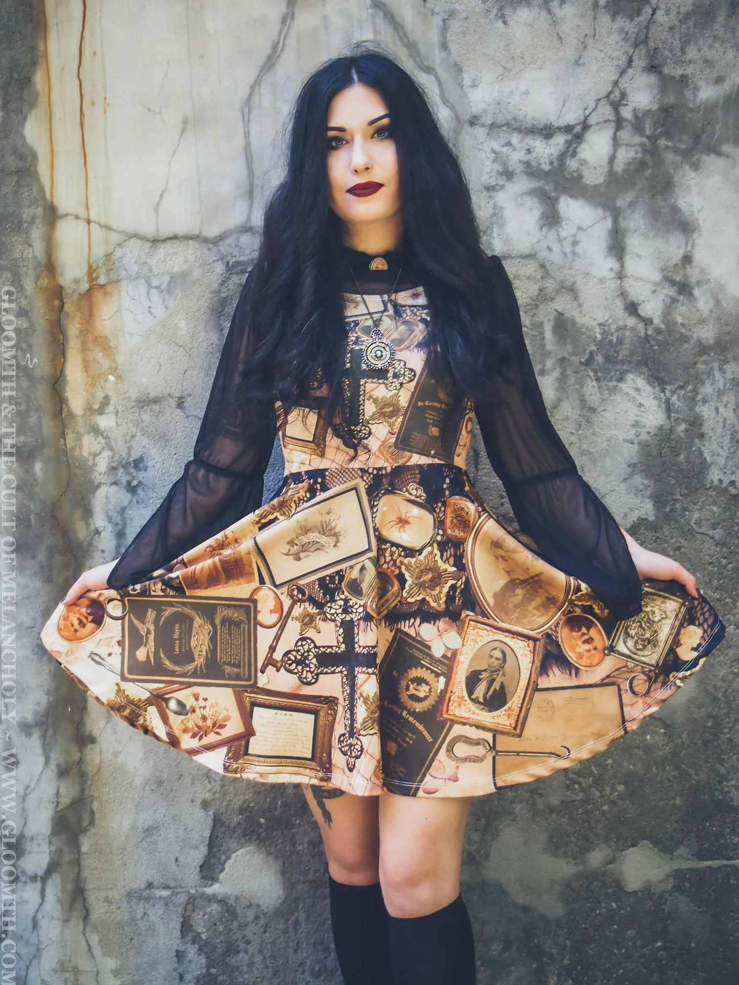victorian mourning print gothic dress