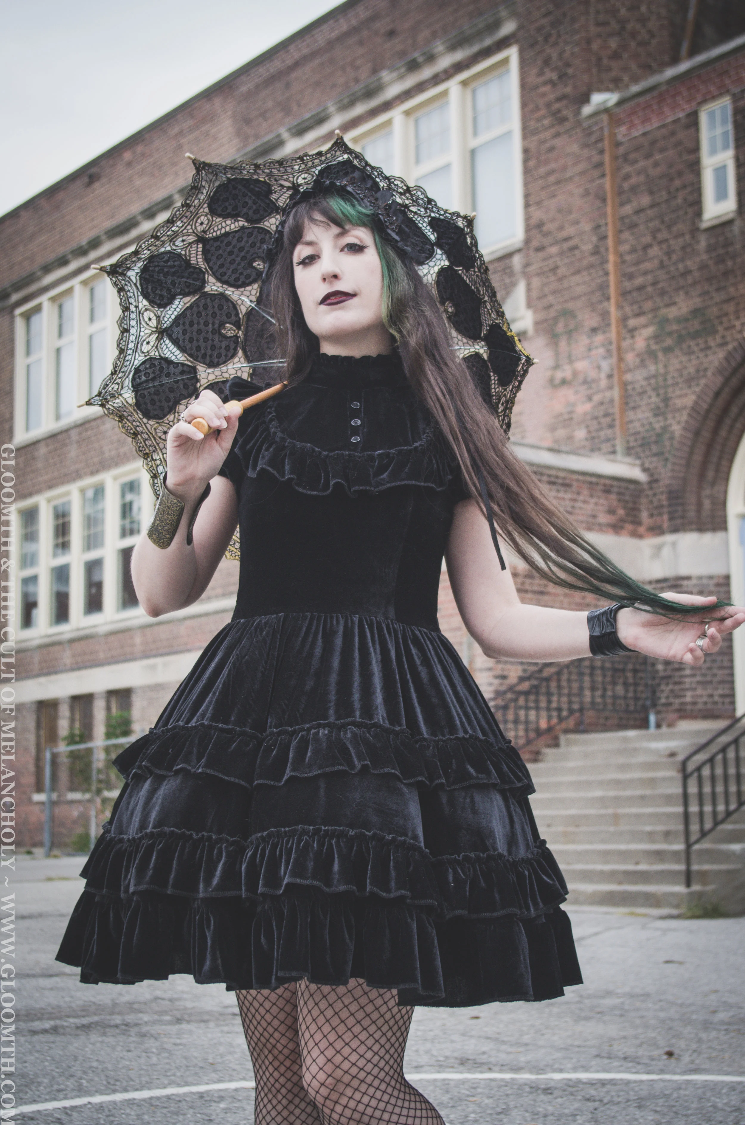 gothic lolita dress in black velvet