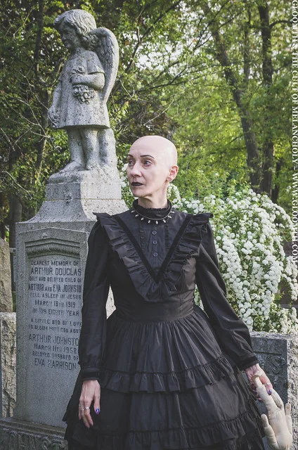 Victoria Victorian Mourning Dress with Velvet Trim Victoria Victorian Mourning Dress with Velvet Trim