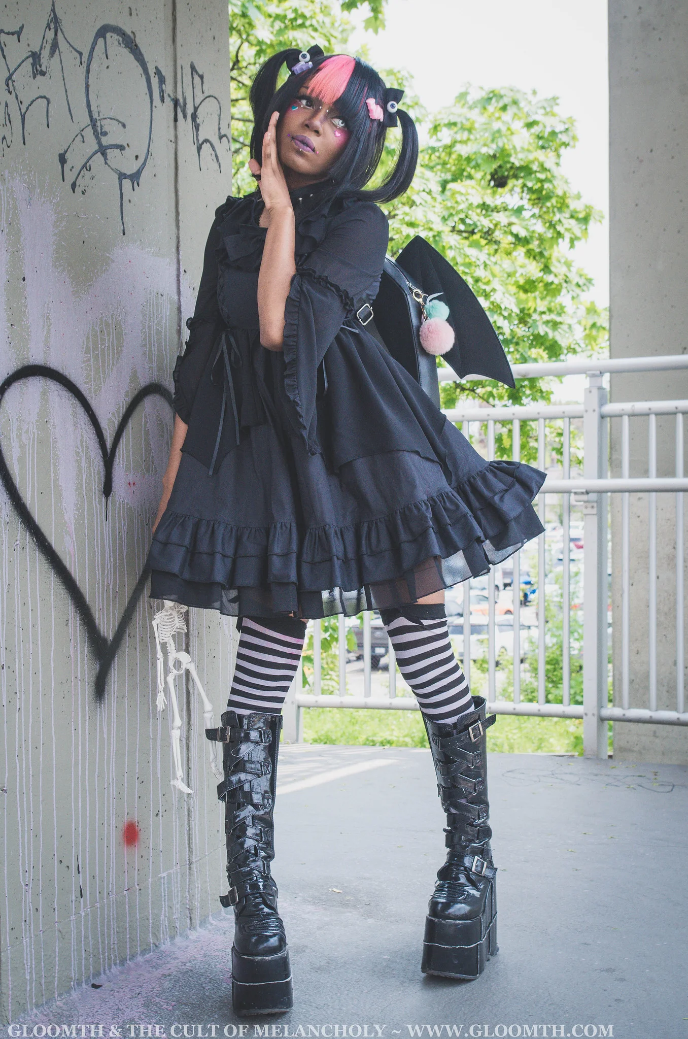 goth bat themed outfit