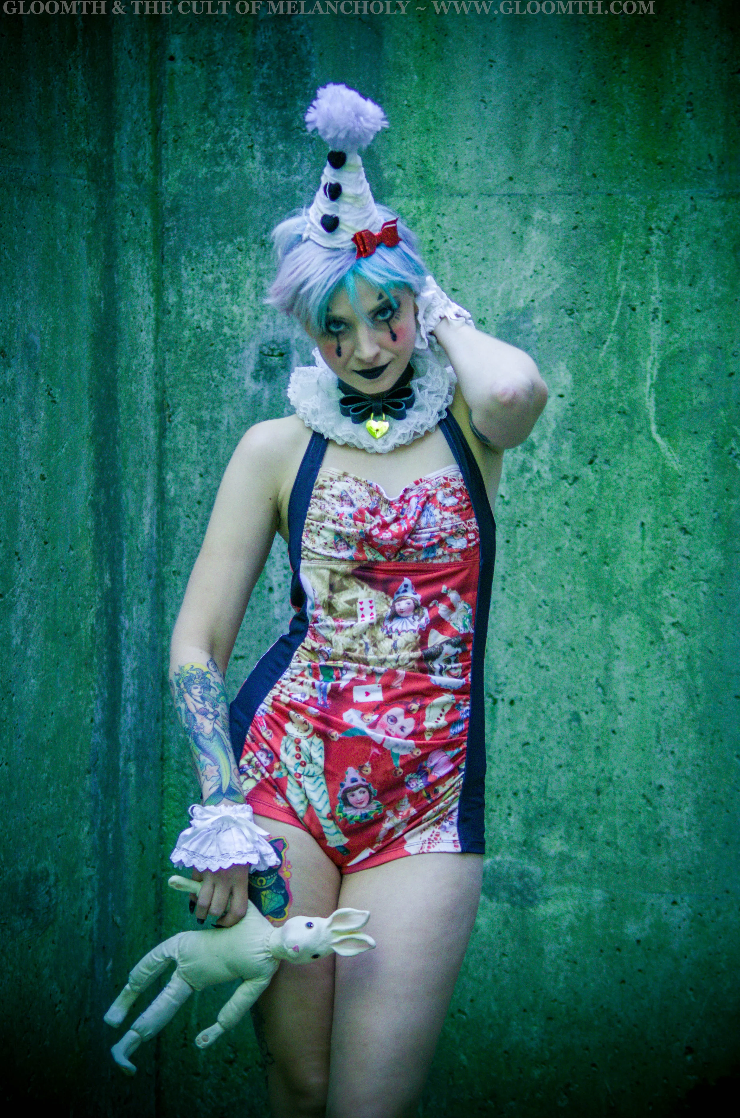 clown print swimsuit