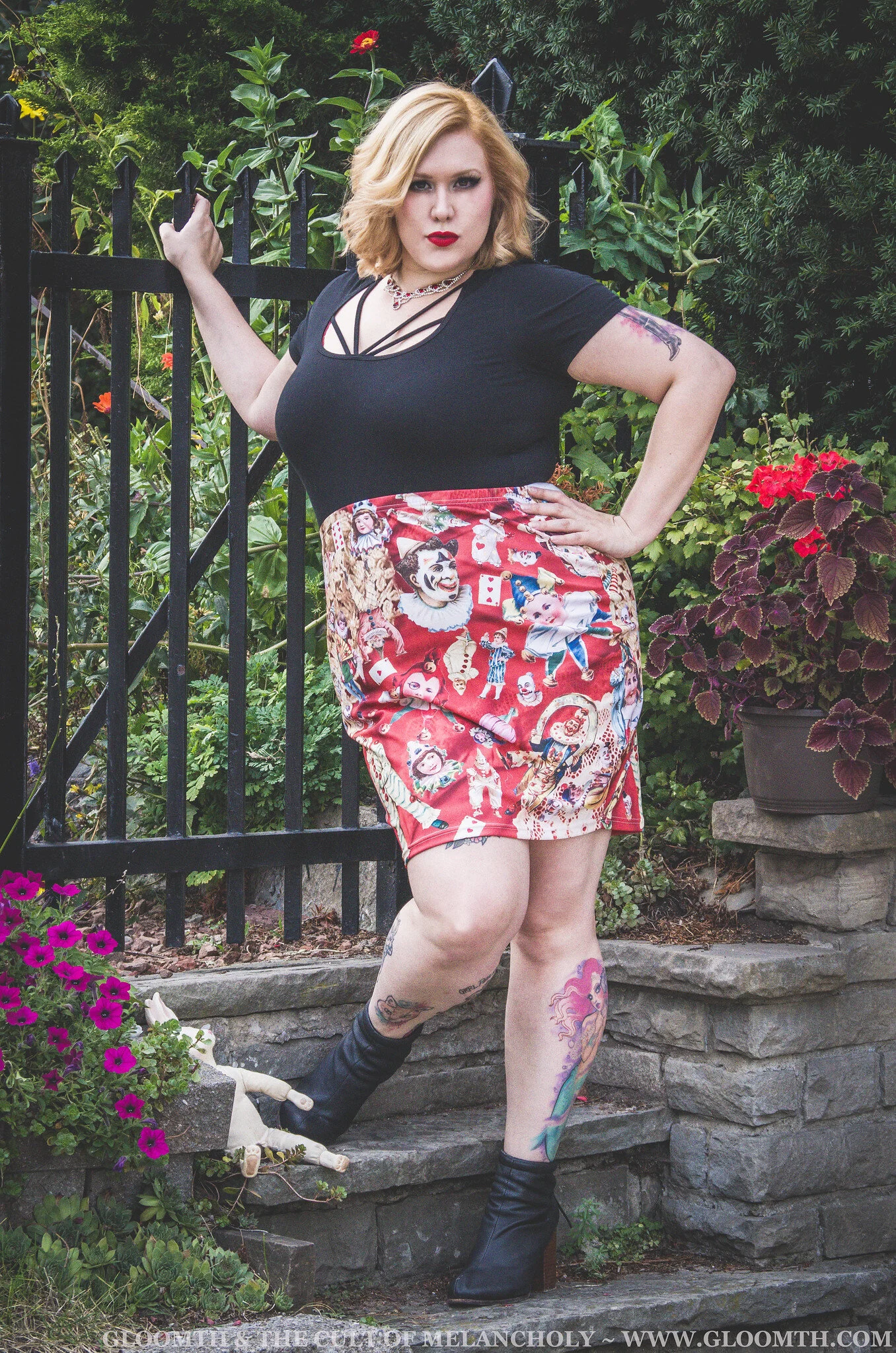 plus size bodycon clown print skirt