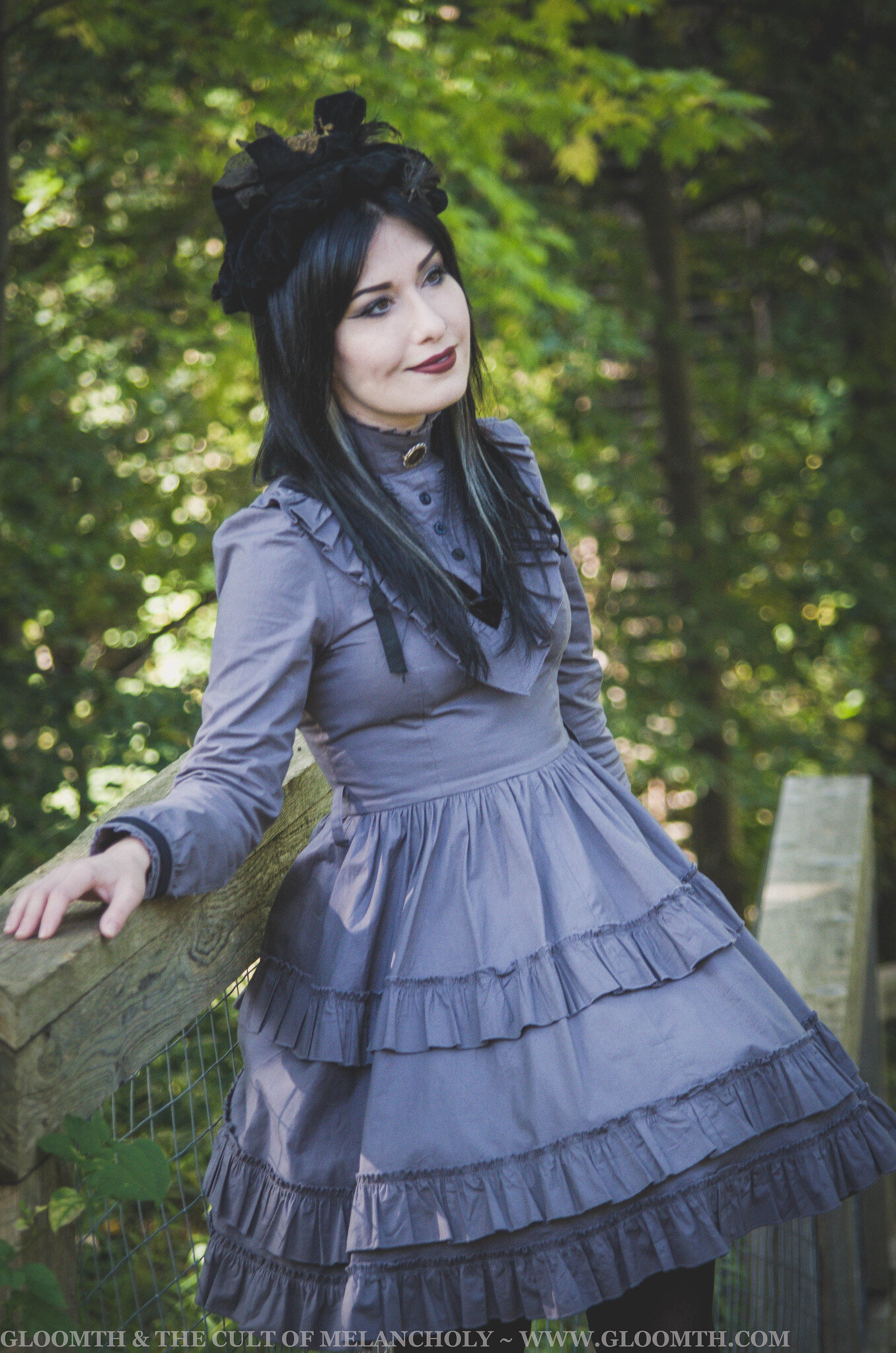 Grey Gothic Victorian Dress with Velvet Details — Gloomth