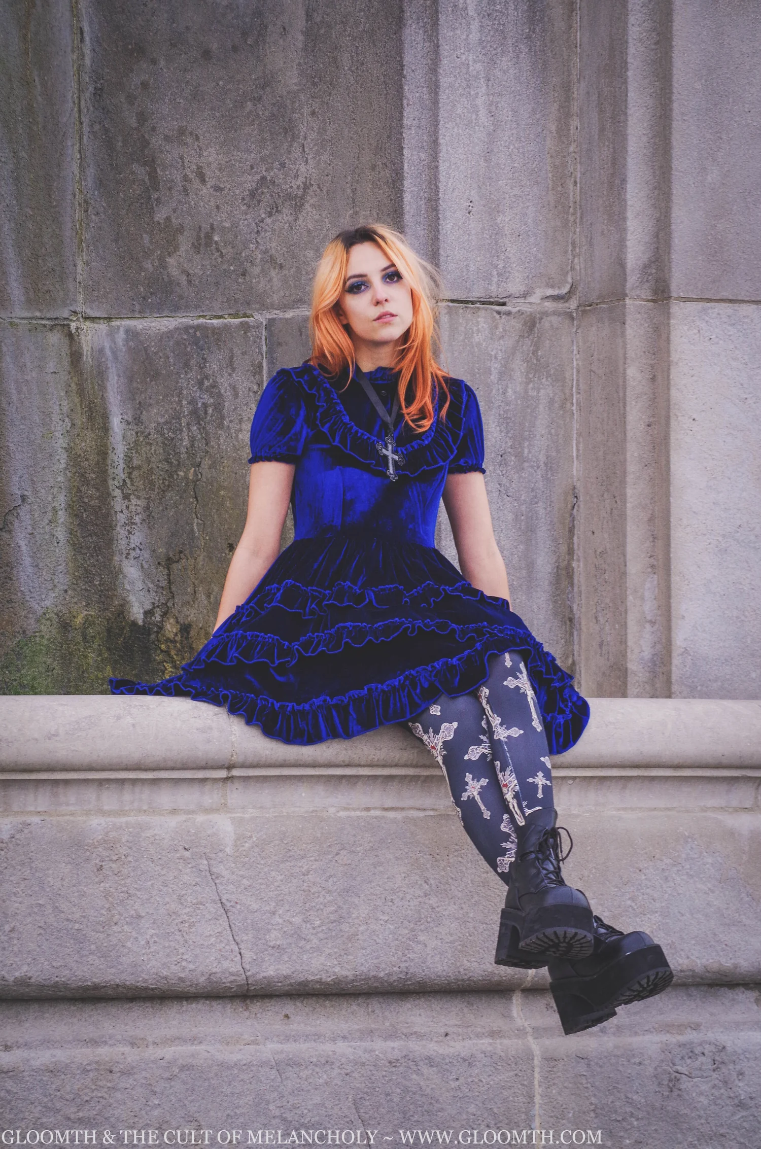 blue blazer with dress Blue Brocade Gothabilly Dress Old Sizes main image 1