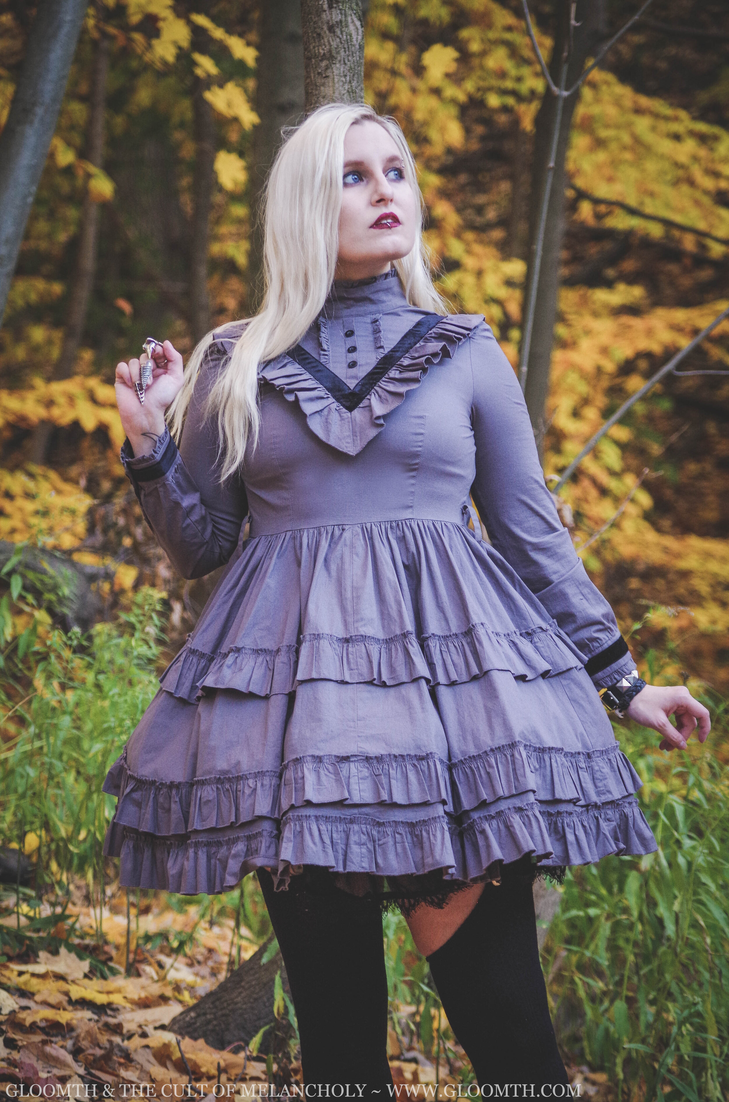 Grey Gothic Victorian Dress with Velvet Details — Gloomth