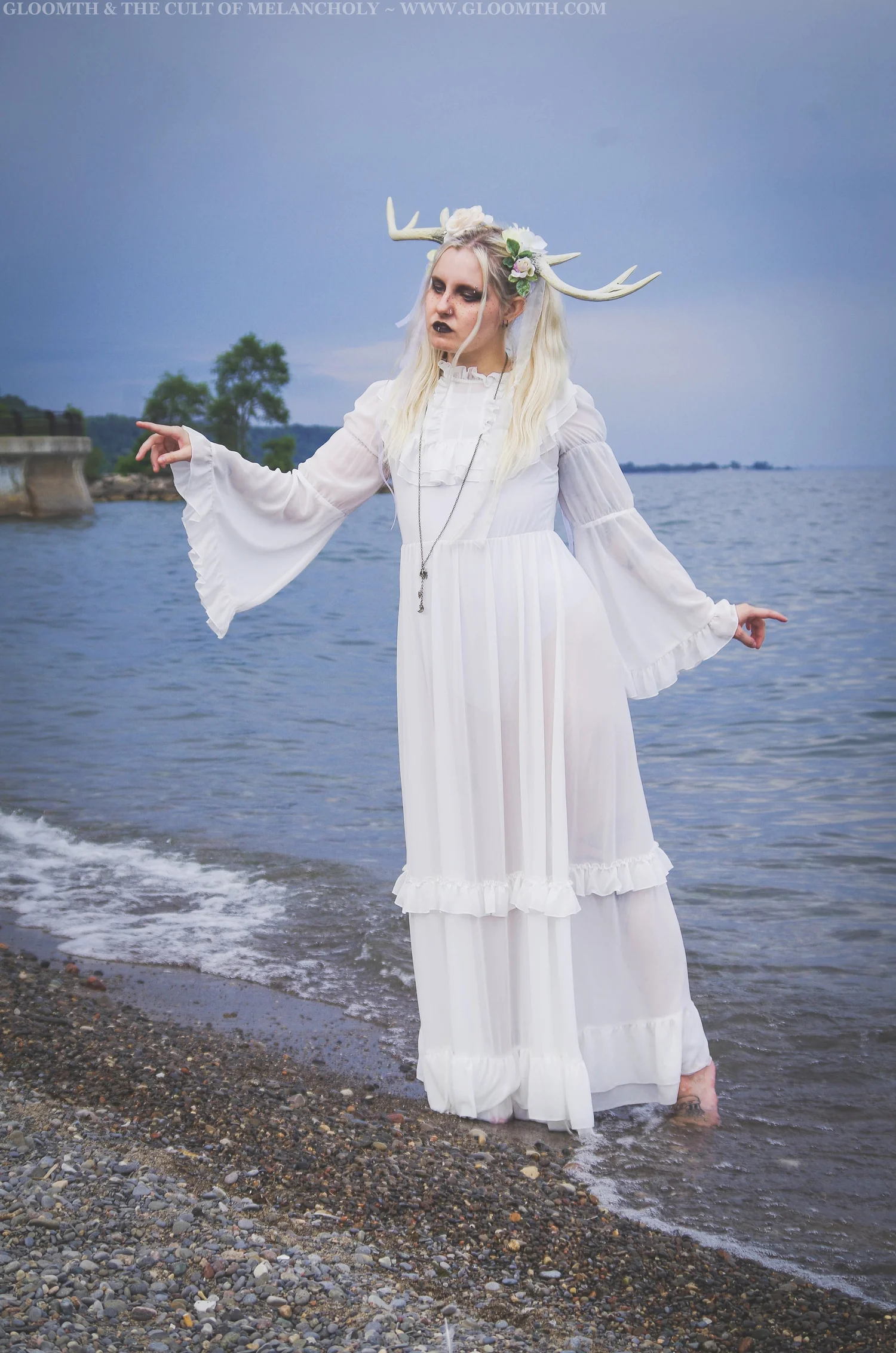 Ingrid White Sheer Victorian Dress with Bell Sleeves Ingrid White Sheer Victorian Dress with Bell Sleeves